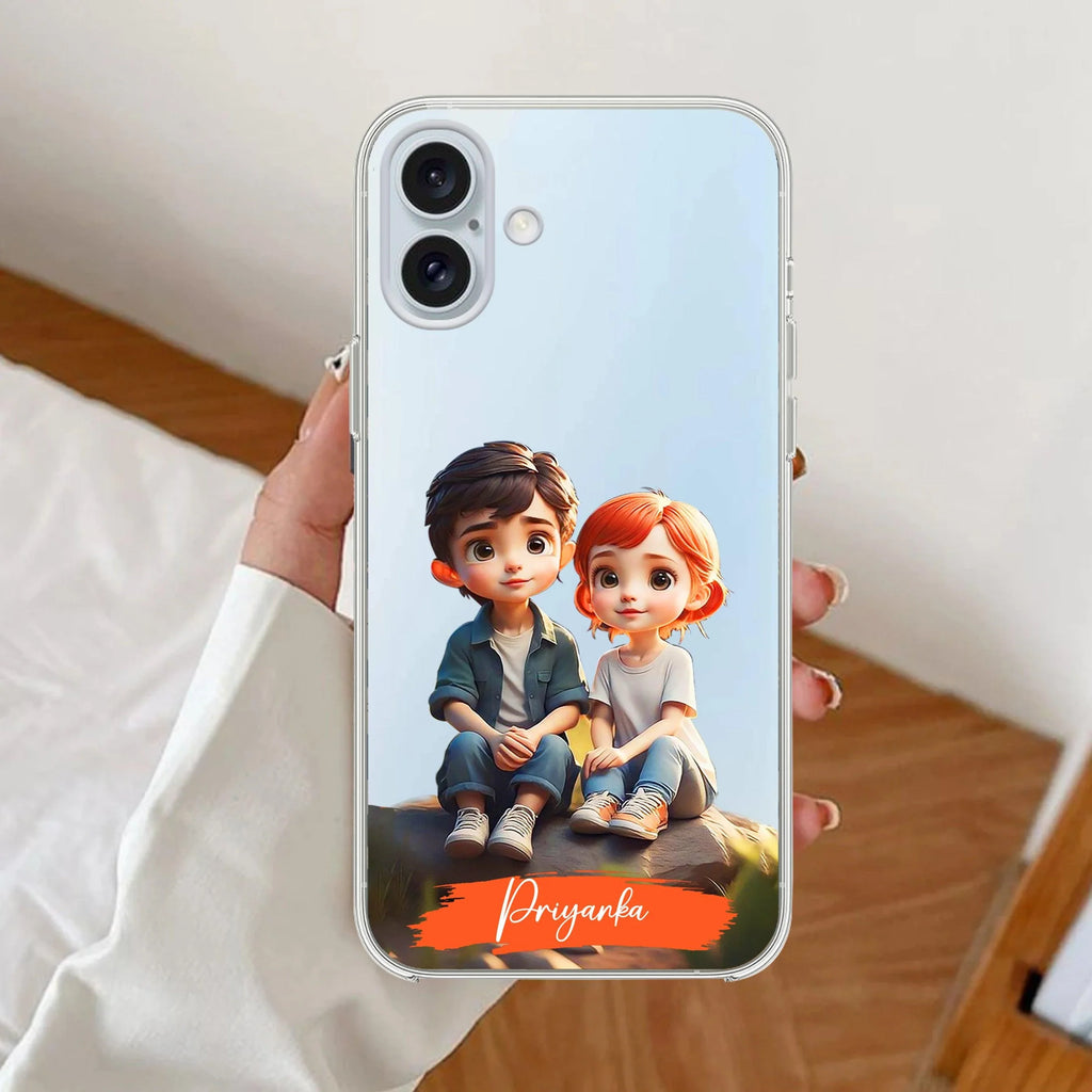 Cute Love Couple Customize Anti Yellow Clear Case For iPhone 15