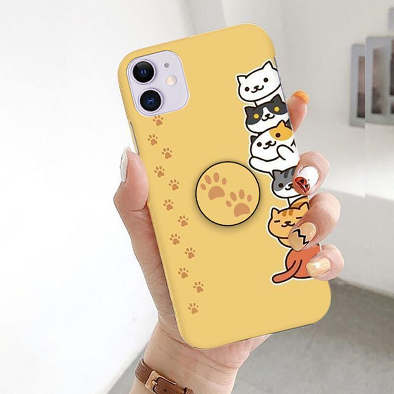 Cute Meow Print Slim Case Back Cover Color Yellow For iPhone
