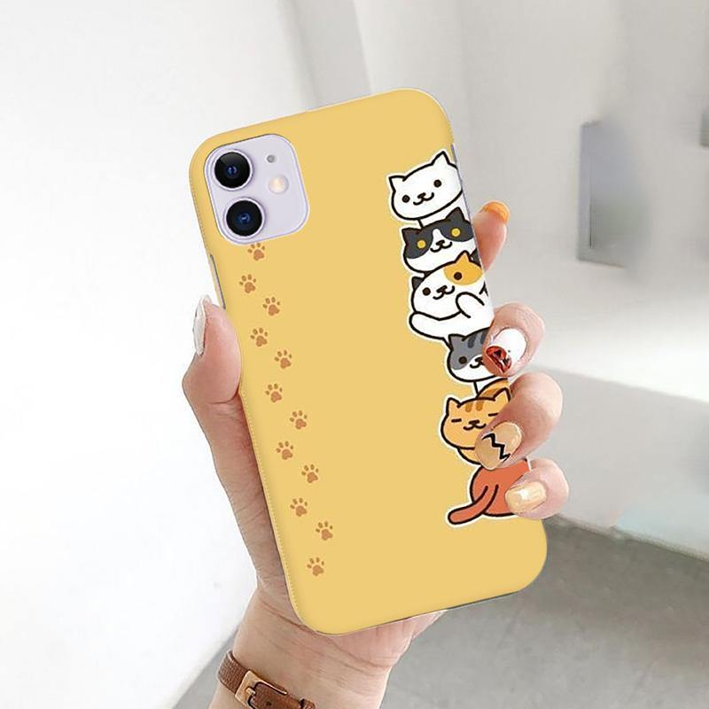 Cute Meow Print Slim Case Back Cover Color Yellow For iPhone