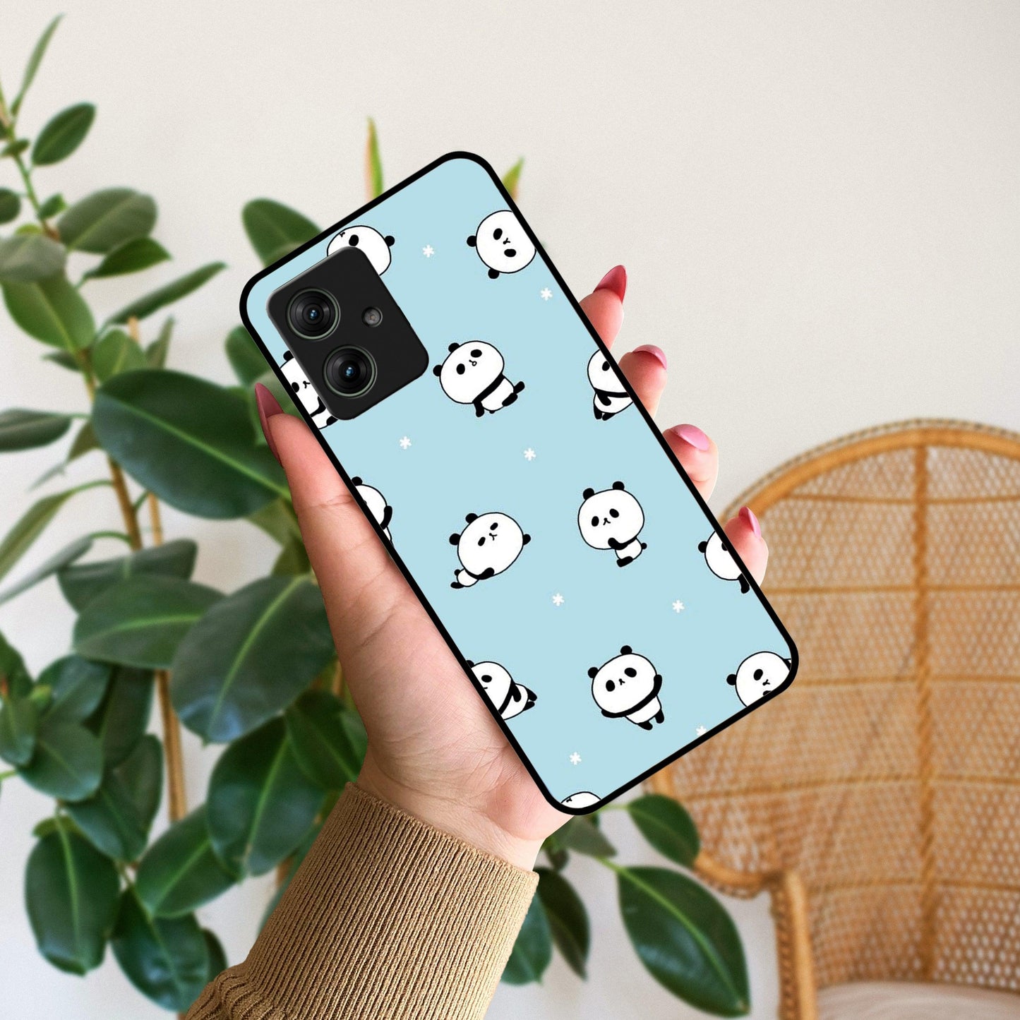 Cute Panda Blue Glossy Metal Case Cover For Motorola - ShopOnCliQ