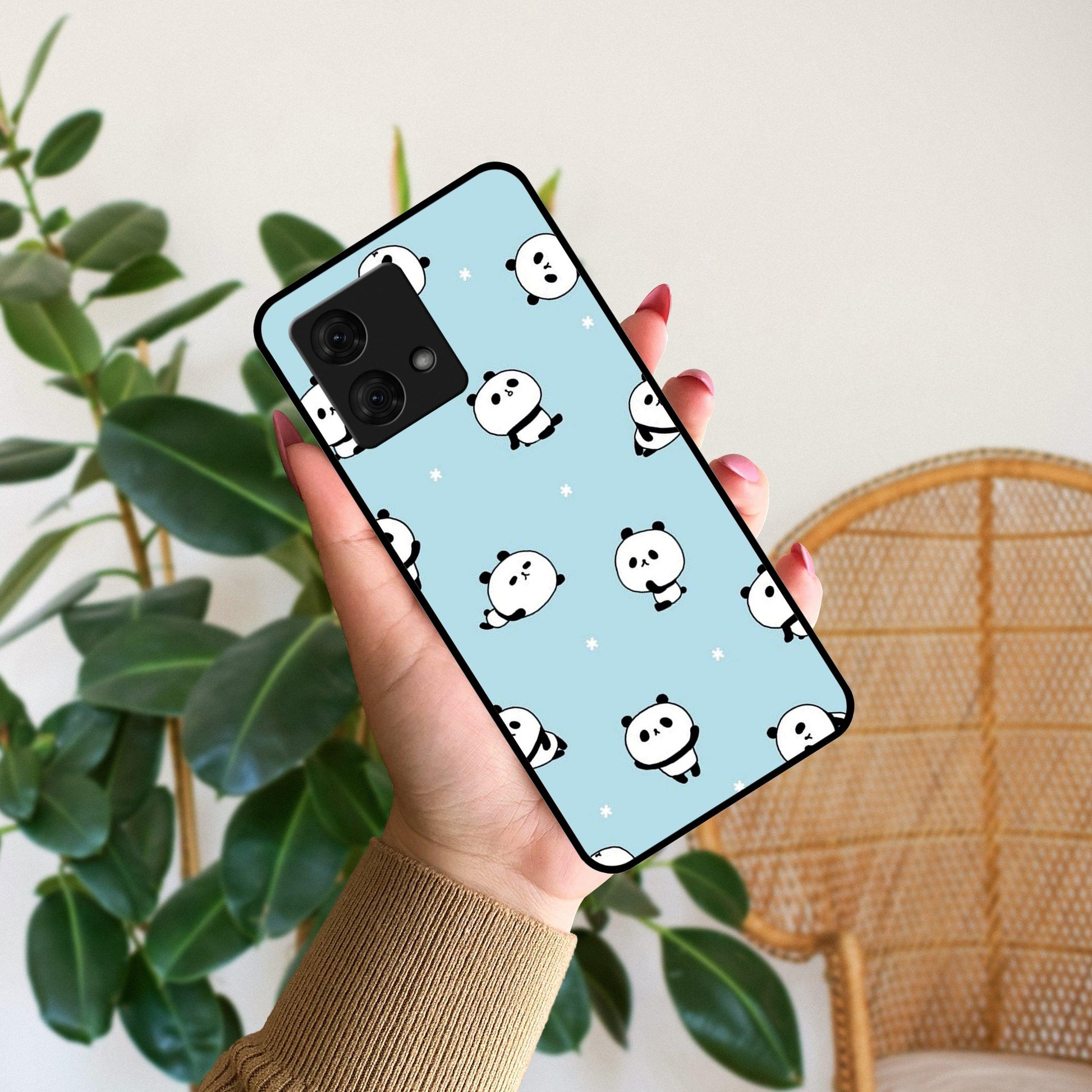 Cute Panda Blue Glossy Metal Case Cover For Motorola - ShopOnCliQ