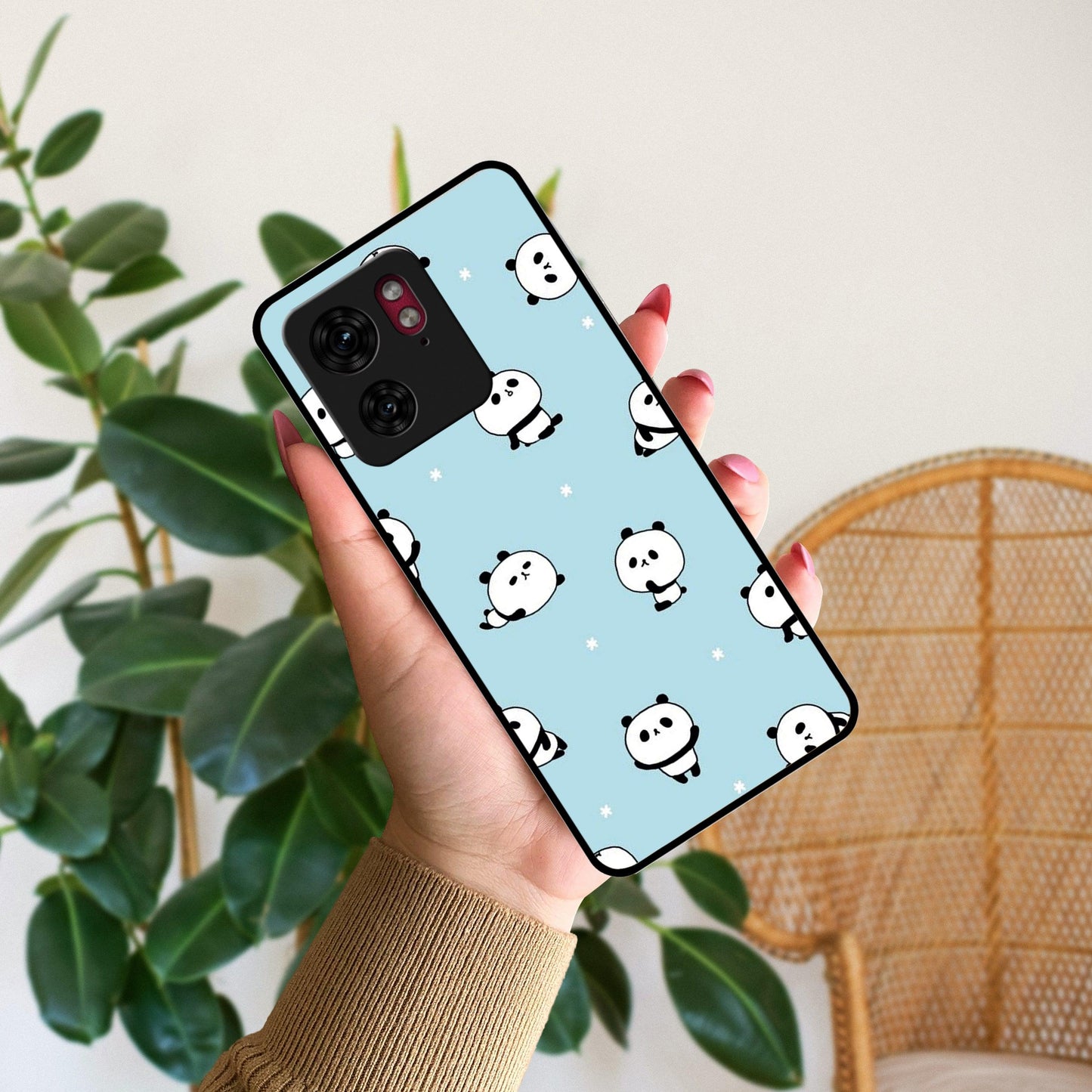 Cute Panda Blue Glossy Metal Case Cover For Motorola - ShopOnCliQ