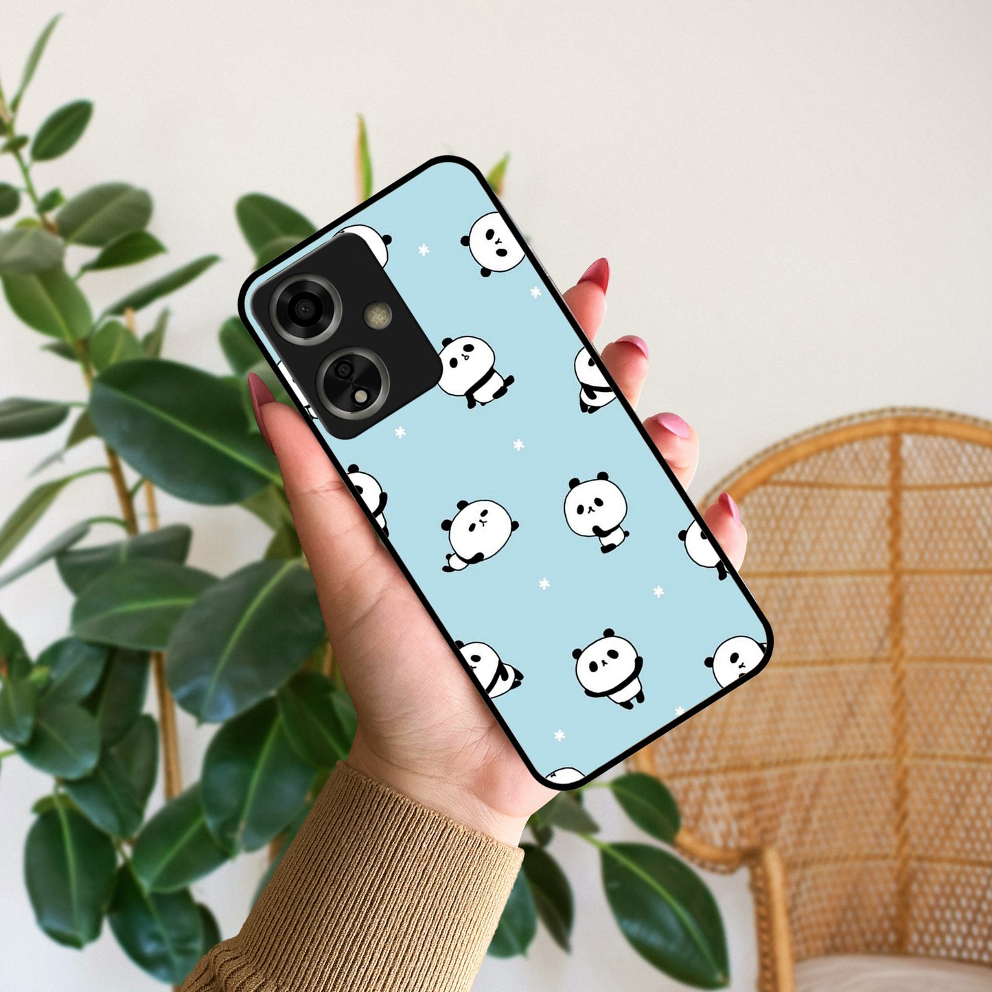 Cute Panda Blue Glossy Metal Case Cover For Oppo - ShopOnCliQ