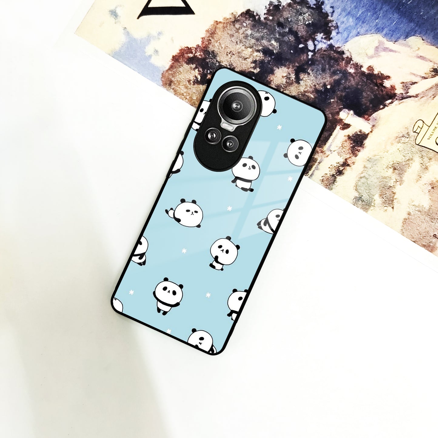 Cute Panda Blue Glossy Metal Case Cover For Oppo - ShopOnCliQ