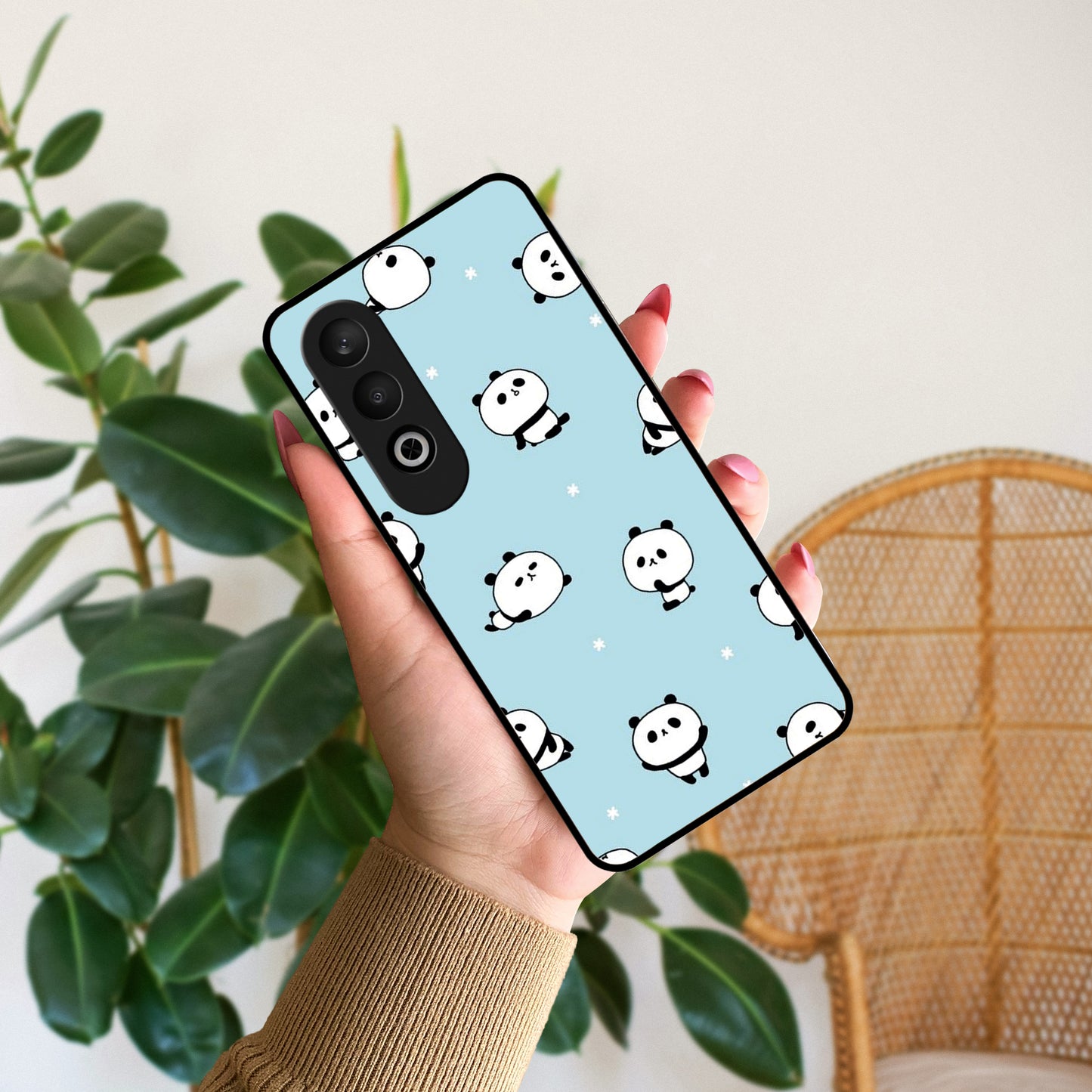 Cute Panda Blue Glossy Metal Case Cover For Oppo - ShopOnCliQ