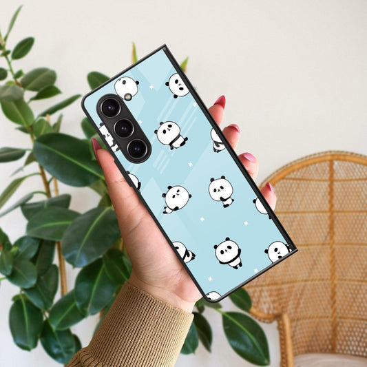 Cute Panda Blue Glossy Metal Case Cover For Samsung