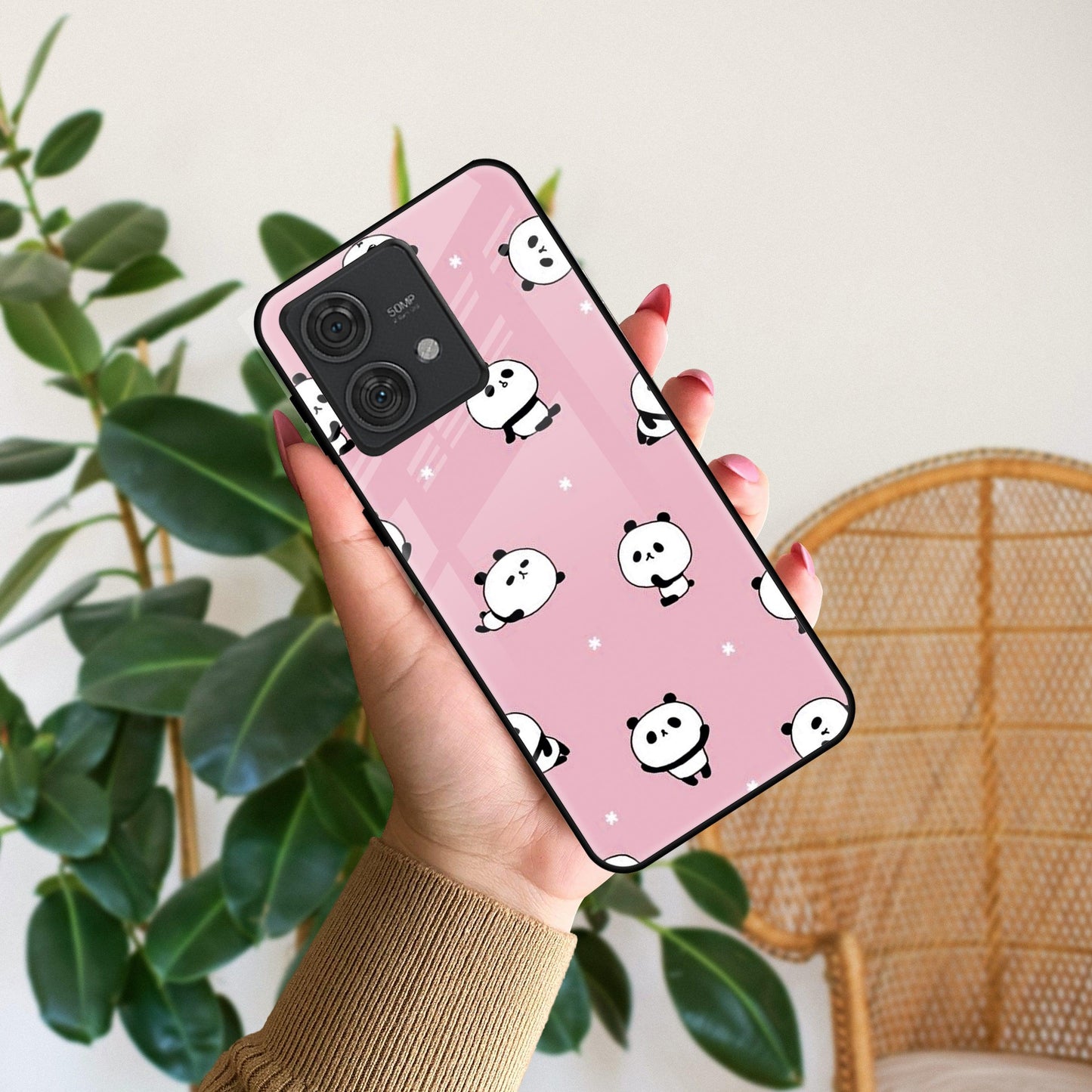 Cute Panda Glossy Metal Case Cover For Motorola
