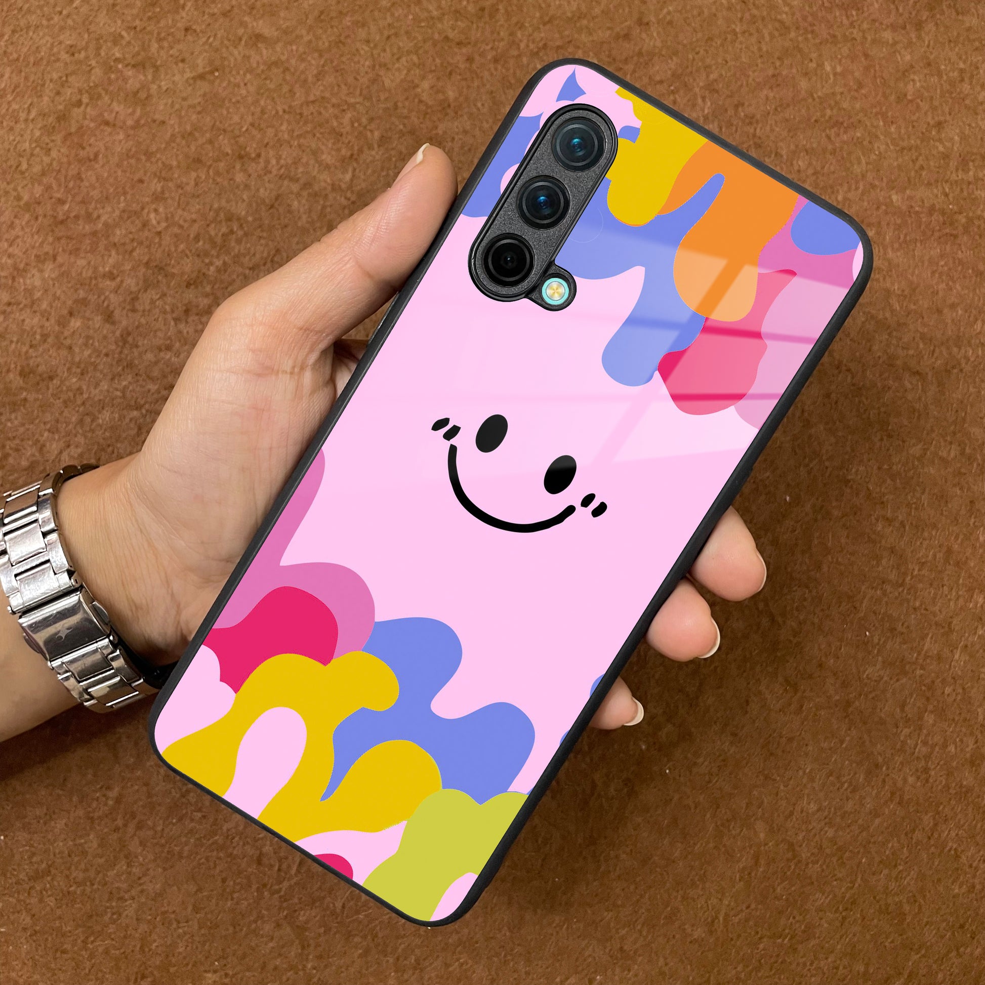 Cute Pink Smiley Multicolor Glass Case For OnePlus ShopOnCliQ