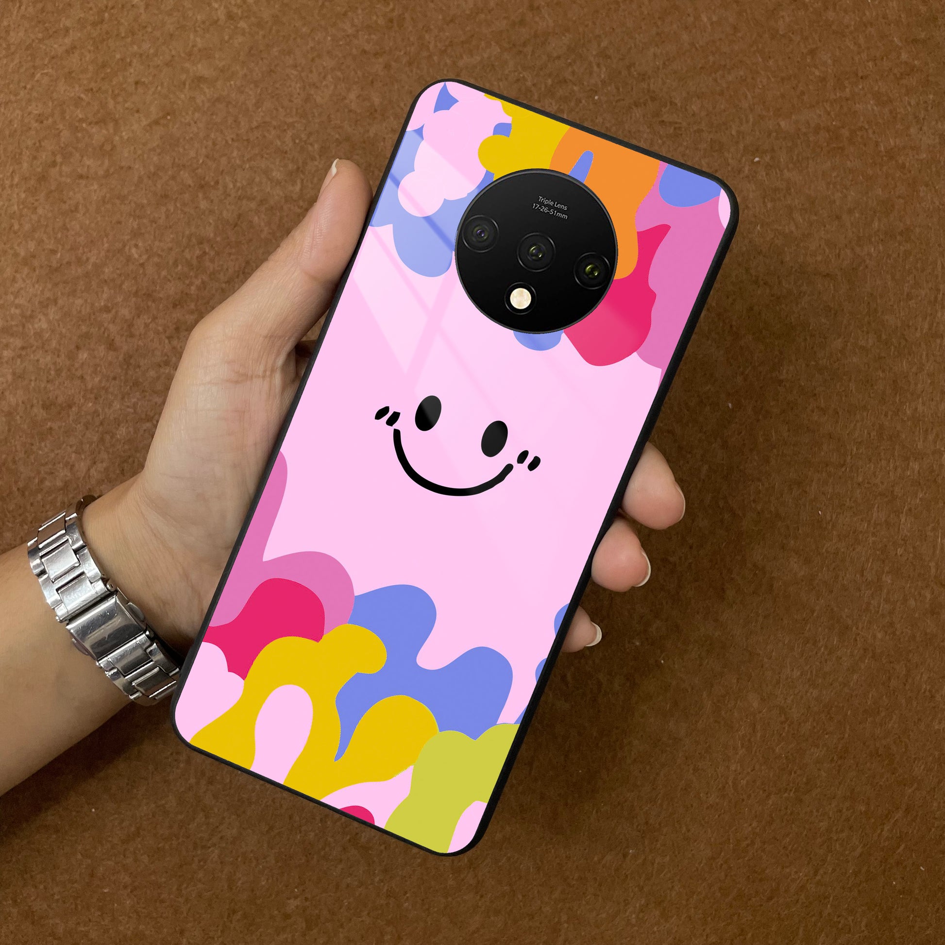 Cute Pink Smiley Multicolor Glass Case For OnePlus ShopOnCliQ