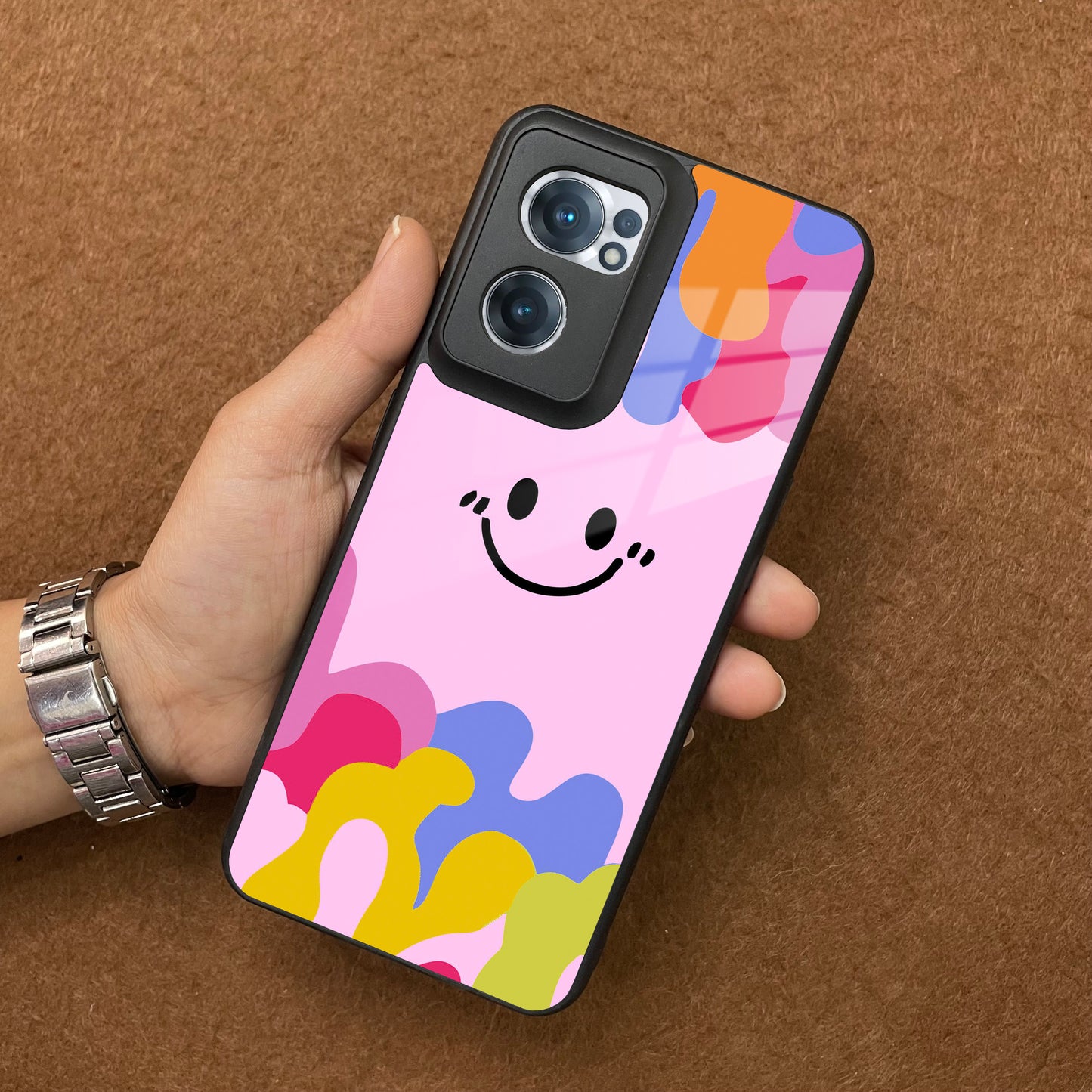 Cute Pink Smiley Multicolor Glass Case For OnePlus ShopOnCliQ