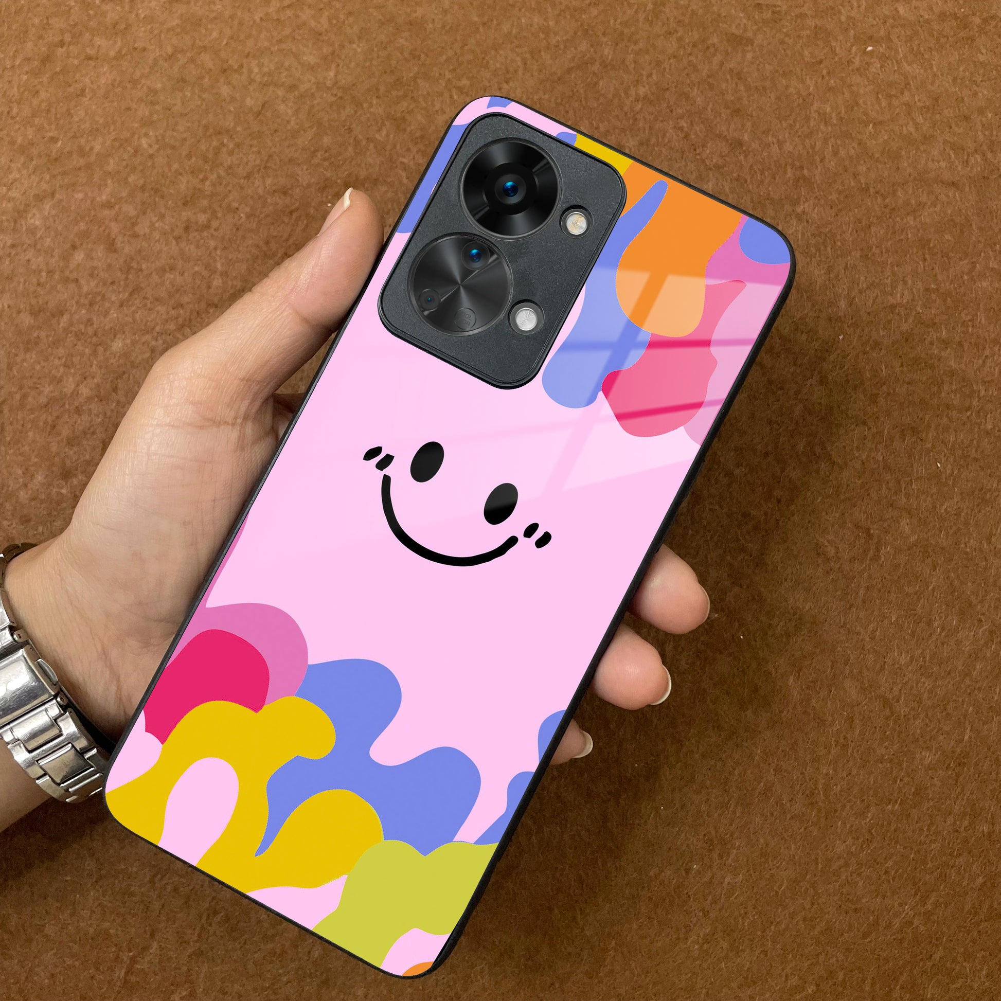 Cute Pink Smiley Multicolor Glass Case For OnePlus ShopOnCliQ