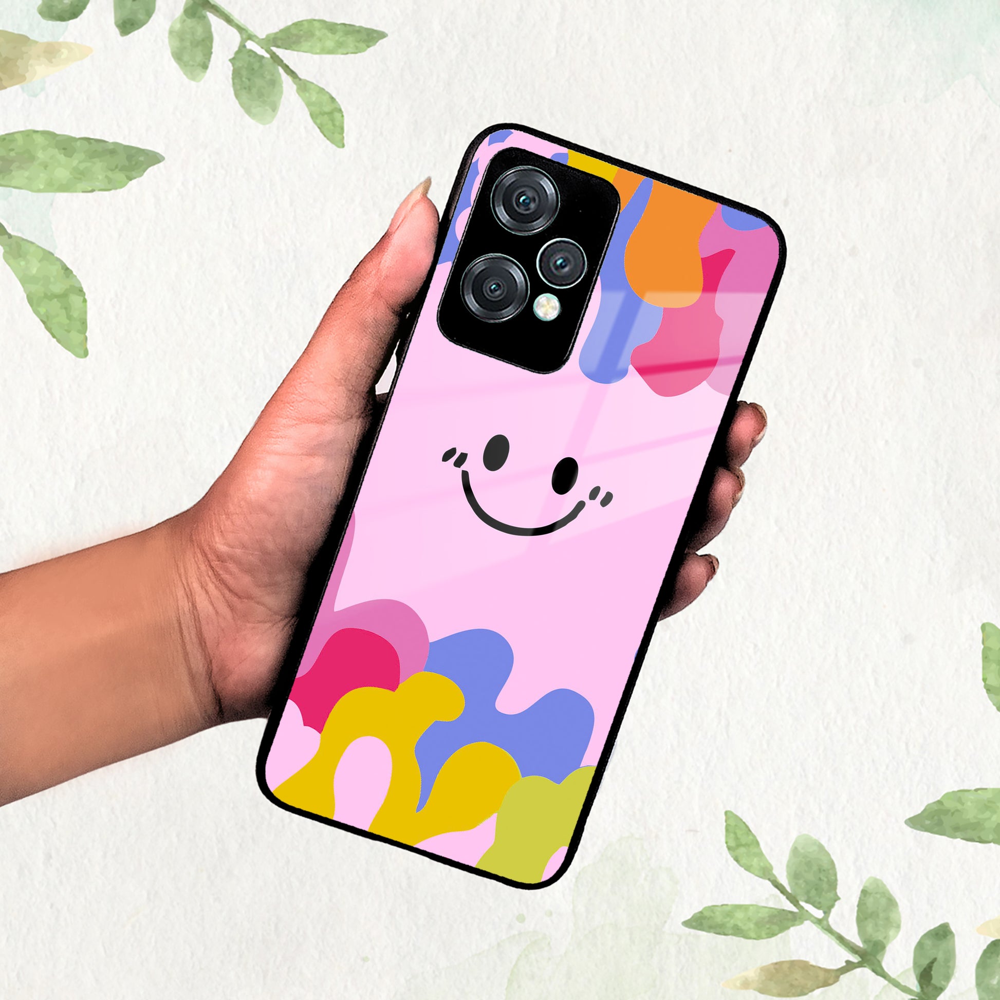 Cute Pink Smiley Multicolor Glass Case For OnePlus ShopOnCliQ