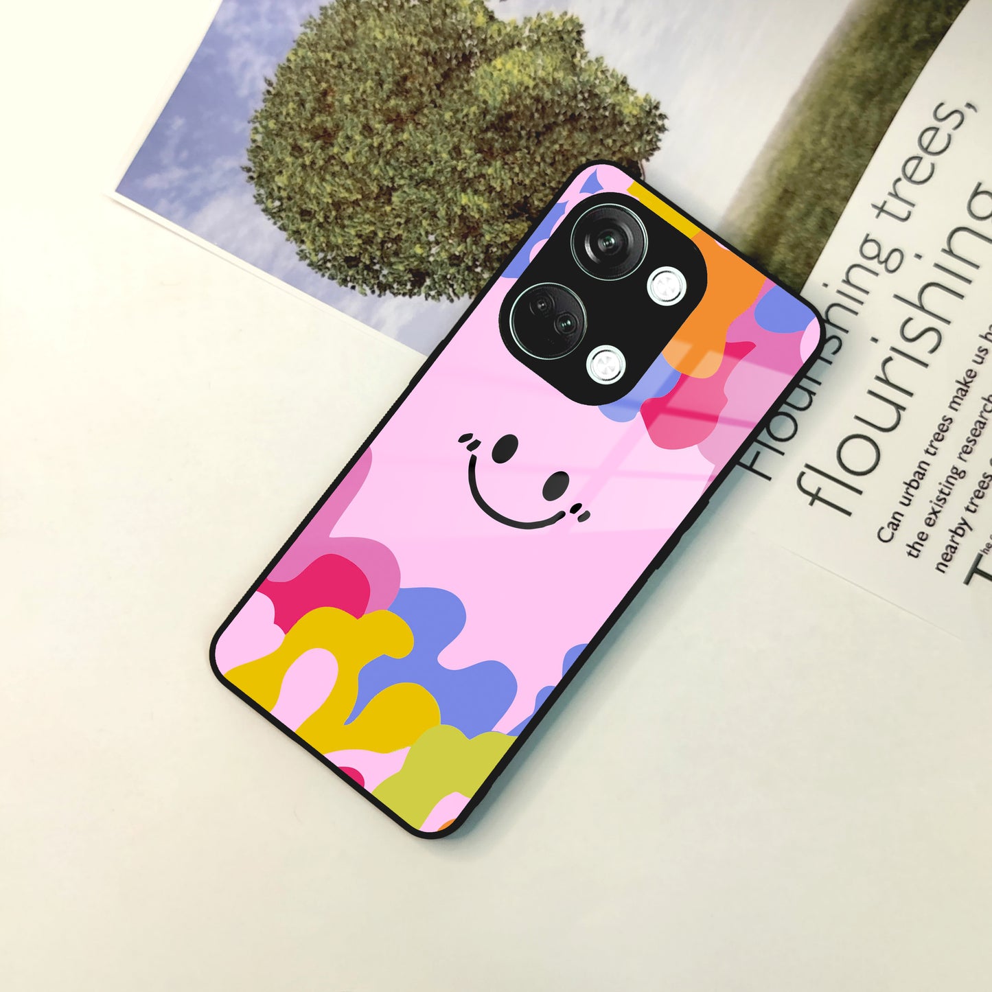 Cute Pink Smiley Multicolor Glass Case For OnePlus ShopOnCliQ