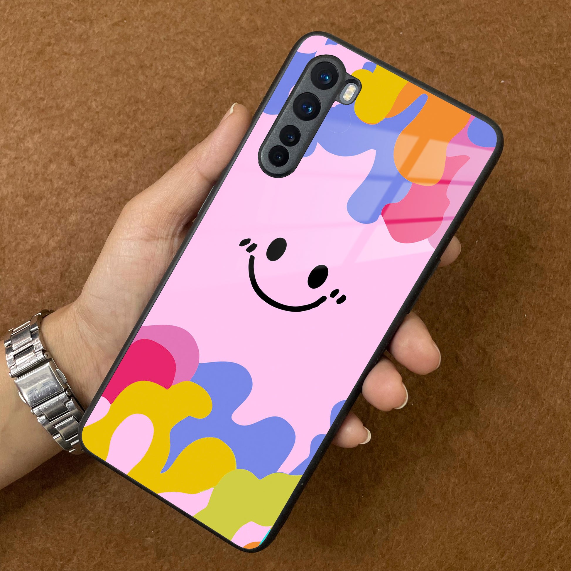 Cute Pink Smiley Multicolor Glass Case For OnePlus ShopOnCliQ