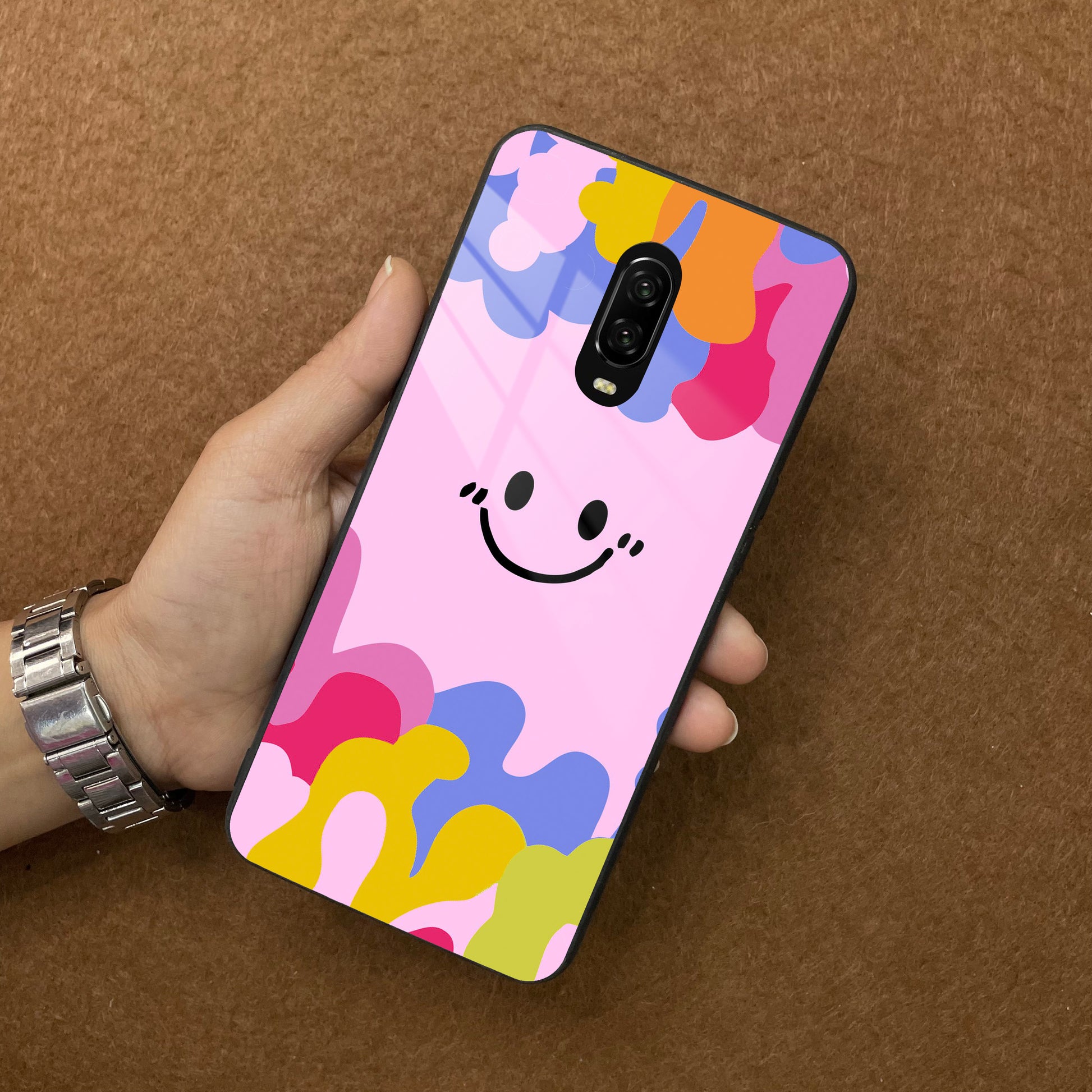 Cute Pink Smiley Multicolor Glass Case For OnePlus ShopOnCliQ