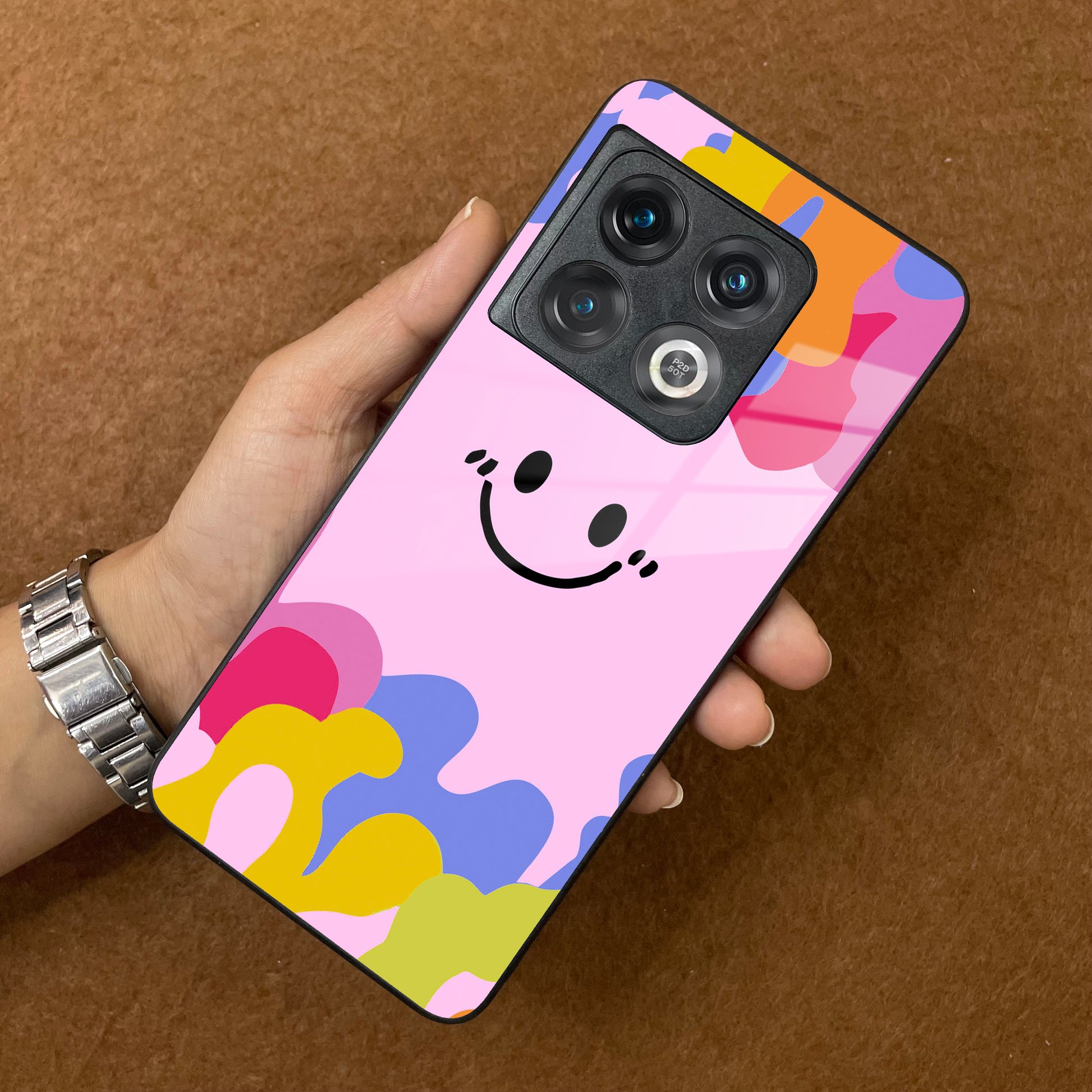 Cute Pink Smiley Multicolor Glass Case For OnePlus ShopOnCliQ