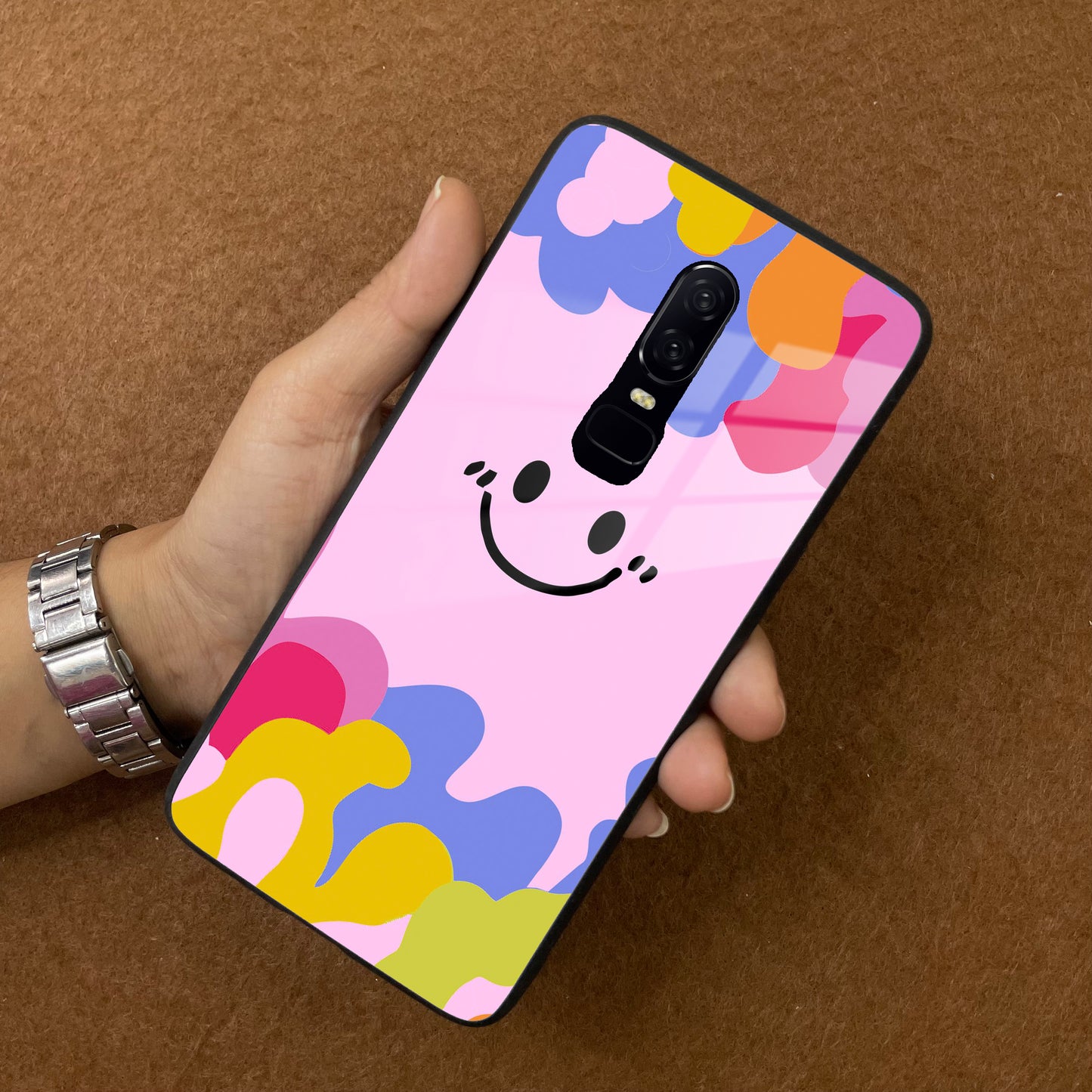 Cute Pink Smiley Multicolor Glass Case For OnePlus ShopOnCliQ