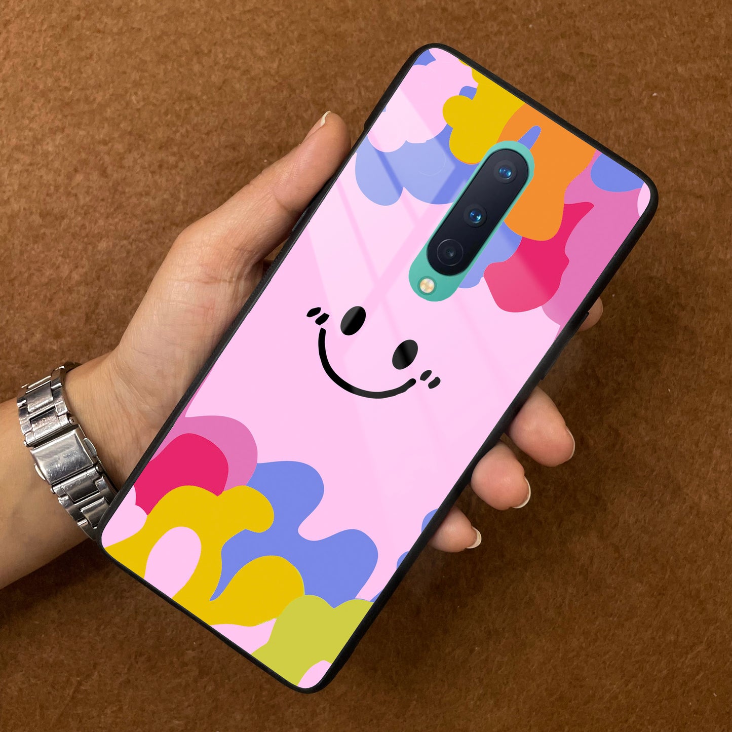 Cute Pink Smiley Multicolor Glass Case For OnePlus ShopOnCliQ