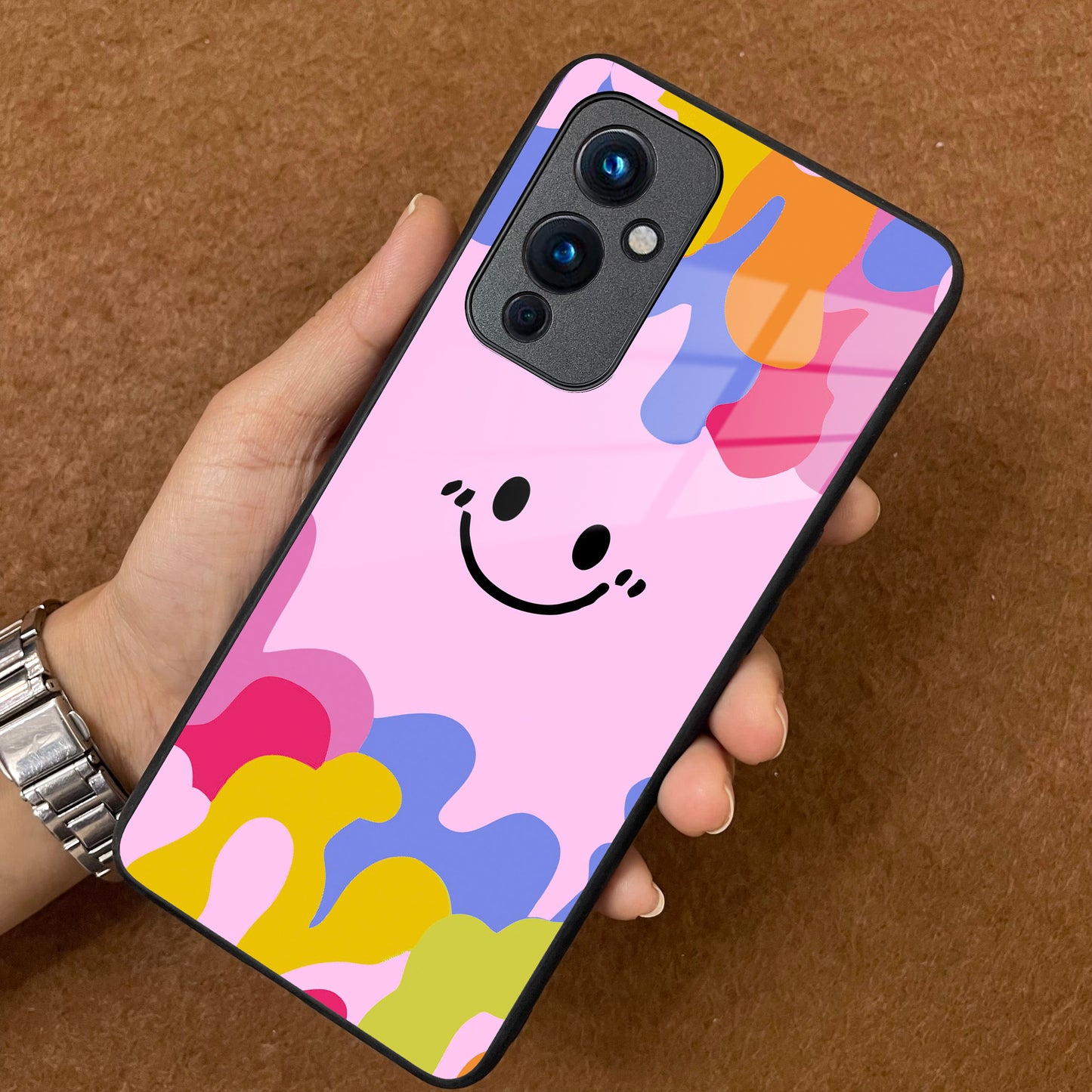 Cute Pink Smiley Multicolor Glass Case For OnePlus ShopOnCliQ