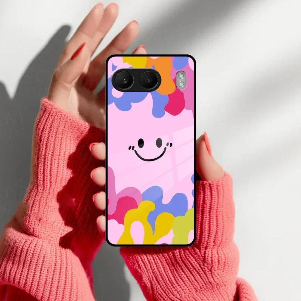 Cute Pink Smiley Multicolor Glass Case For OnePlus - ShopOnCliQ