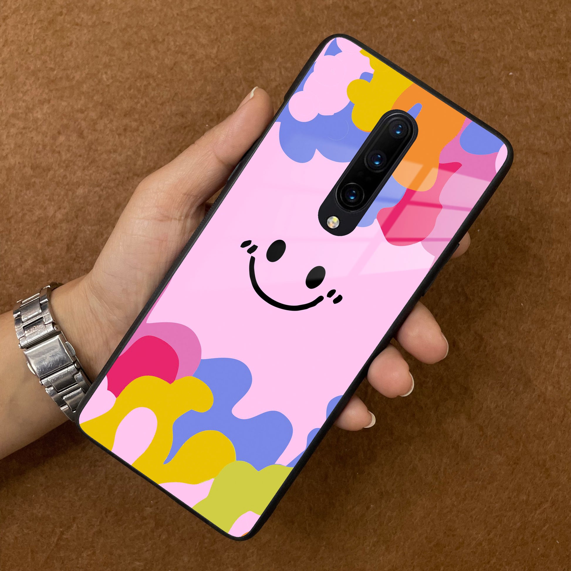 Cute Pink Smiley Multicolor Glass Case For OnePlus ShopOnCliQ