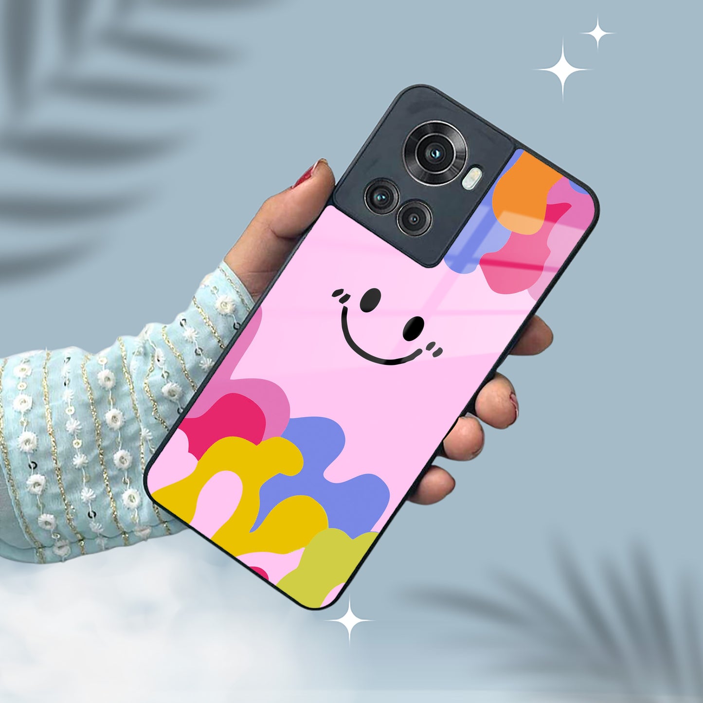 Cute Pink Smiley Multicolor Glass Case For OnePlus ShopOnCliQ