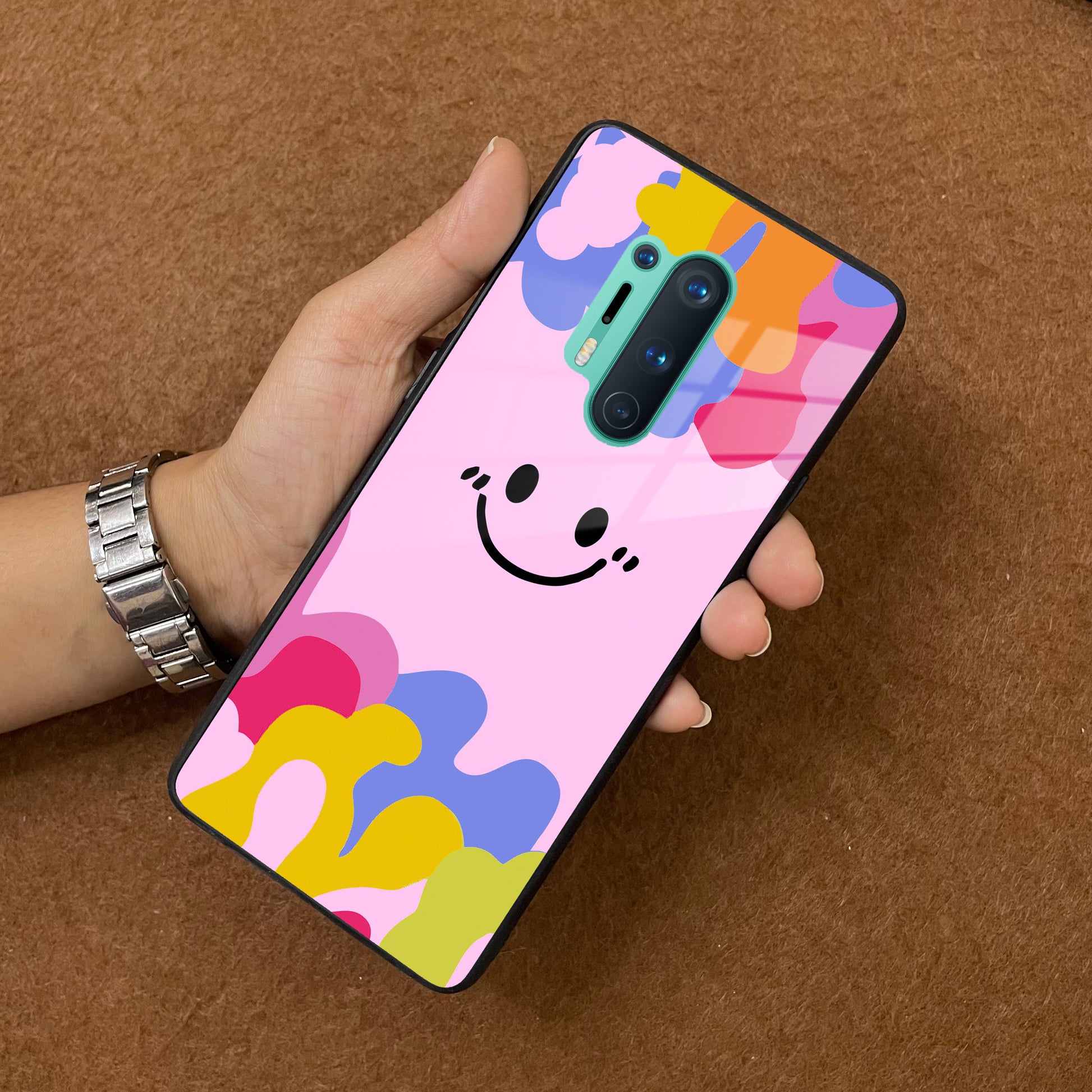 Cute Pink Smiley Multicolor Glass Case For OnePlus ShopOnCliQ