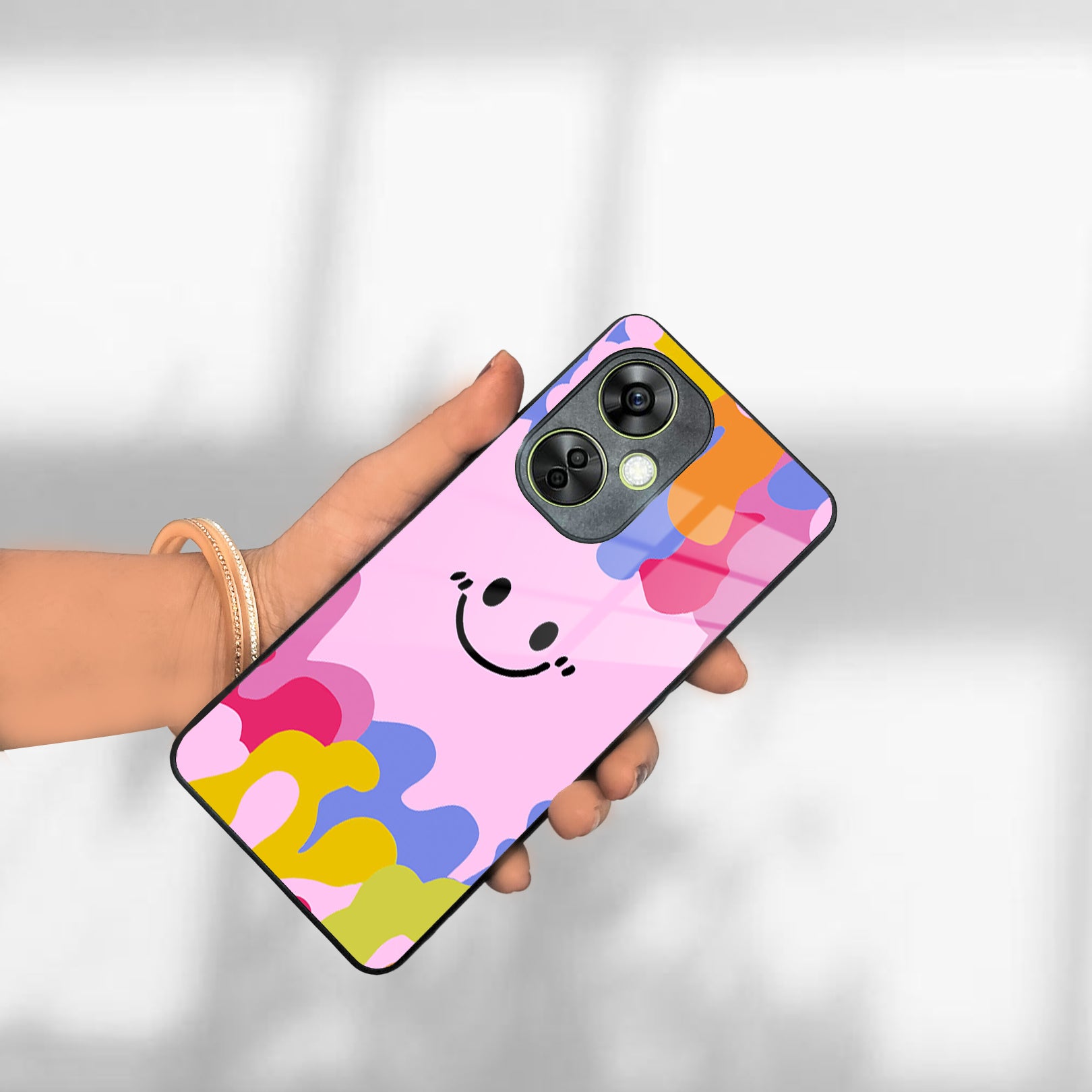 Cute Pink Smiley Multicolor Glass Case For OnePlus ShopOnCliQ