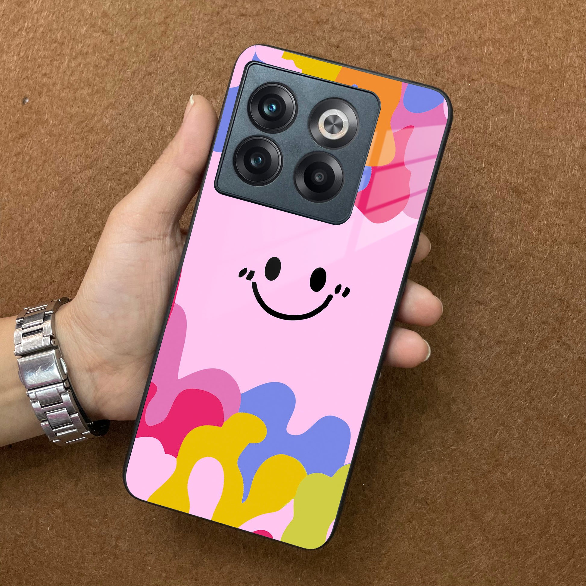 Cute Pink Smiley Multicolor Glass Case For OnePlus ShopOnCliQ