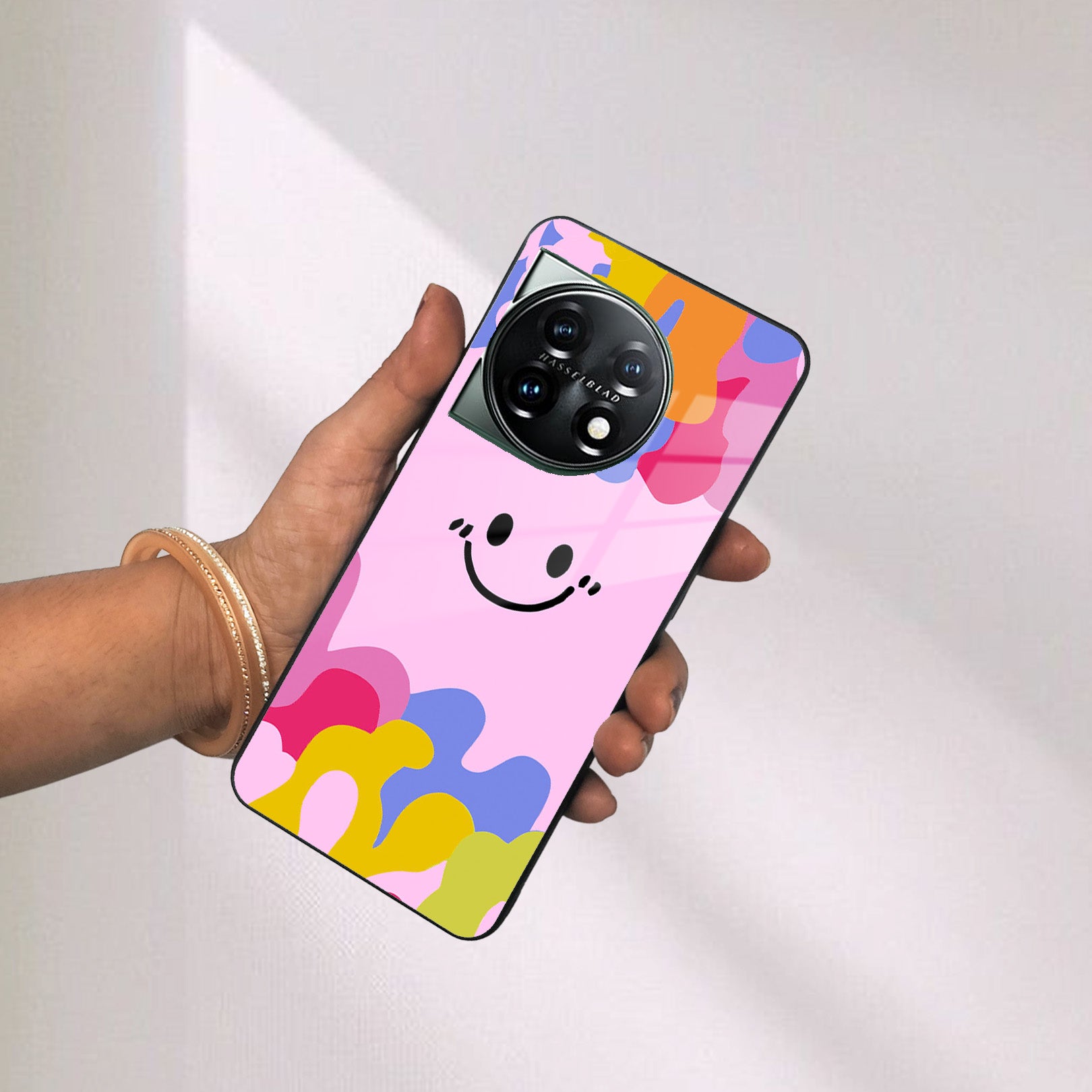 Cute Pink Smiley Multicolor Glass Case For OnePlus ShopOnCliQ