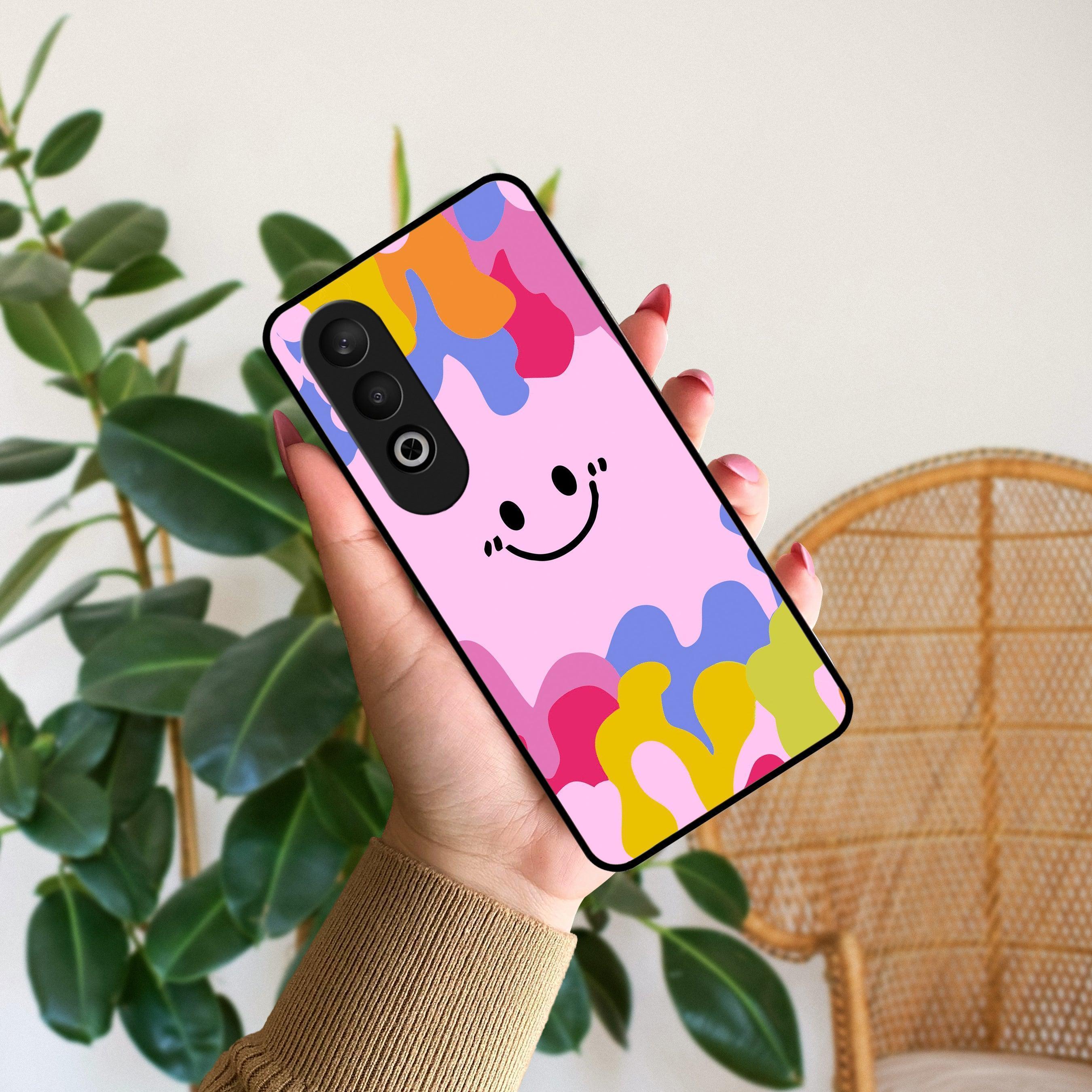 Cute Pink Smiley Multicolor Glass Case For OnePlus - ShopOnCliQ