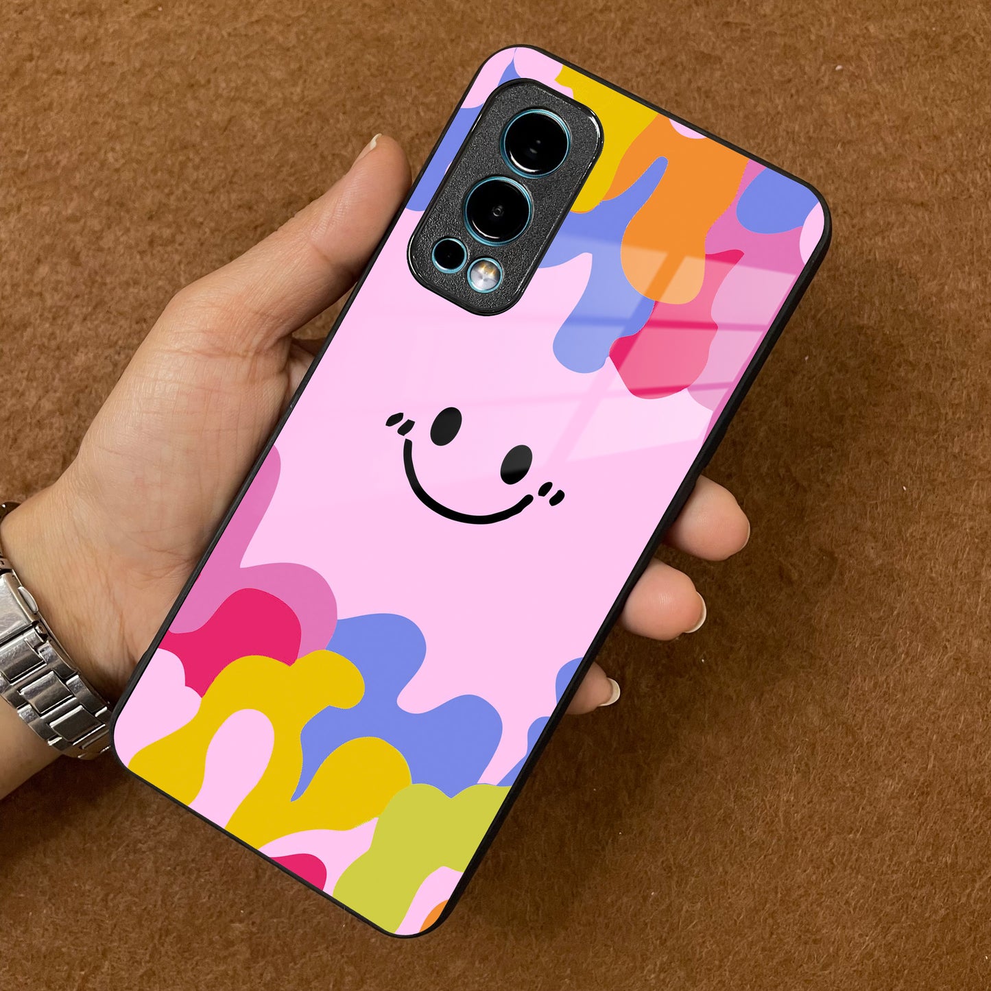 Cute Pink Smiley Multicolor Glass Case For OnePlus ShopOnCliQ