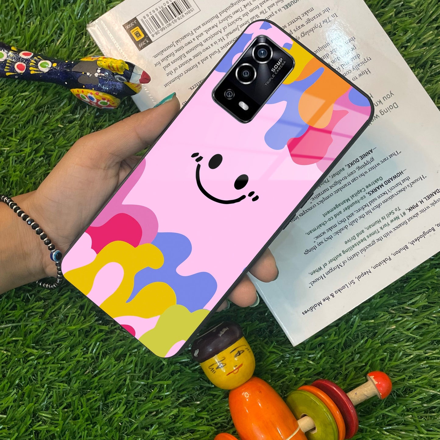Cute Pink Smiley Multicolor Glass Case For Oppo ShopOnCliQ