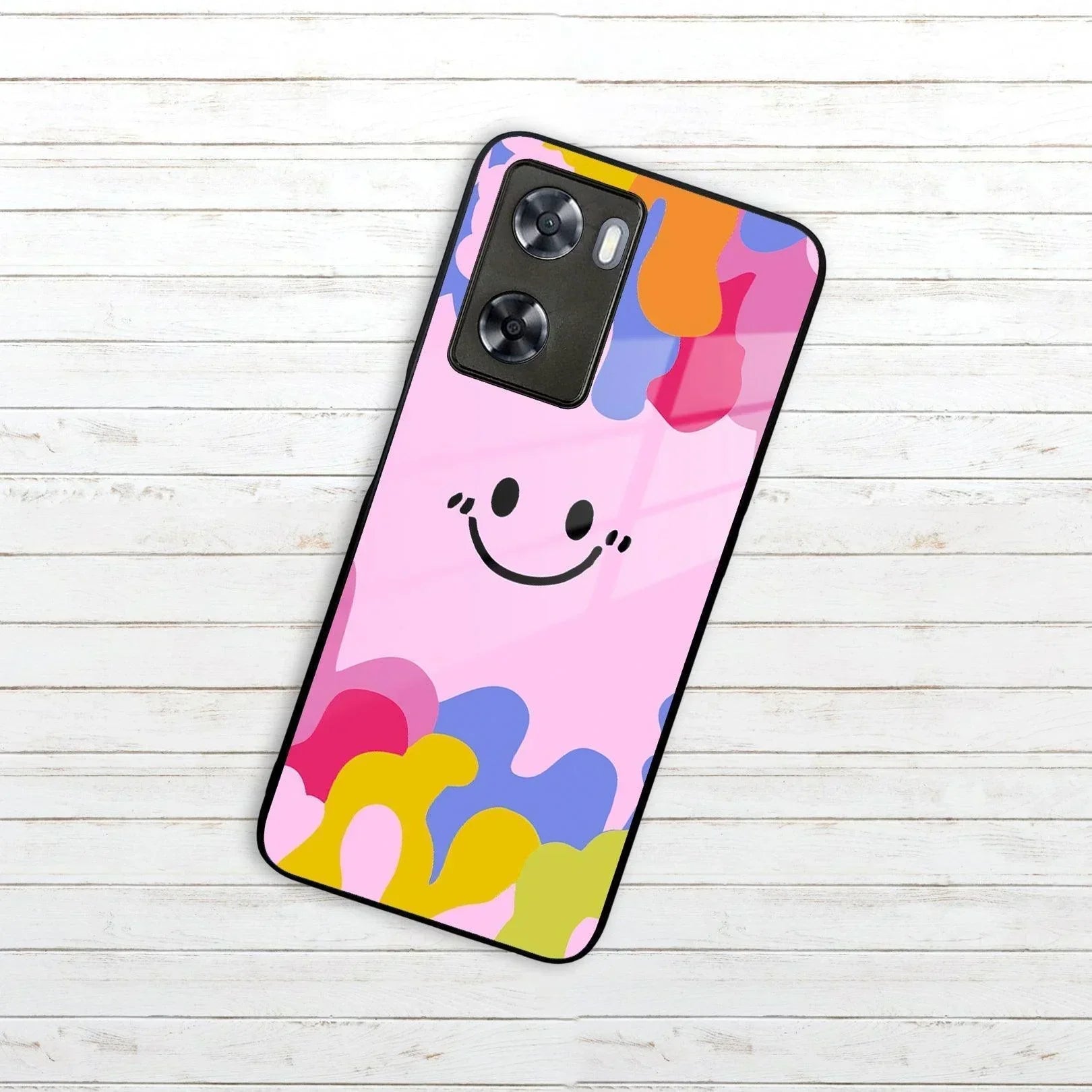 Cute Pink Smiley Multicolor Glass Case For Oppo - ShopOnCliQ