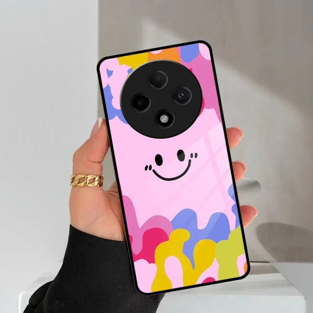 Cute Pink Smiley Multicolor Glass Case For Oppo - ShopOnCliQ