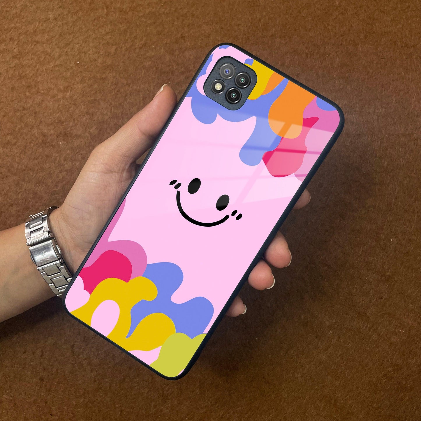 Cute Pink Smiley Multicolor Glass Case For Poco ShopOnCliQ