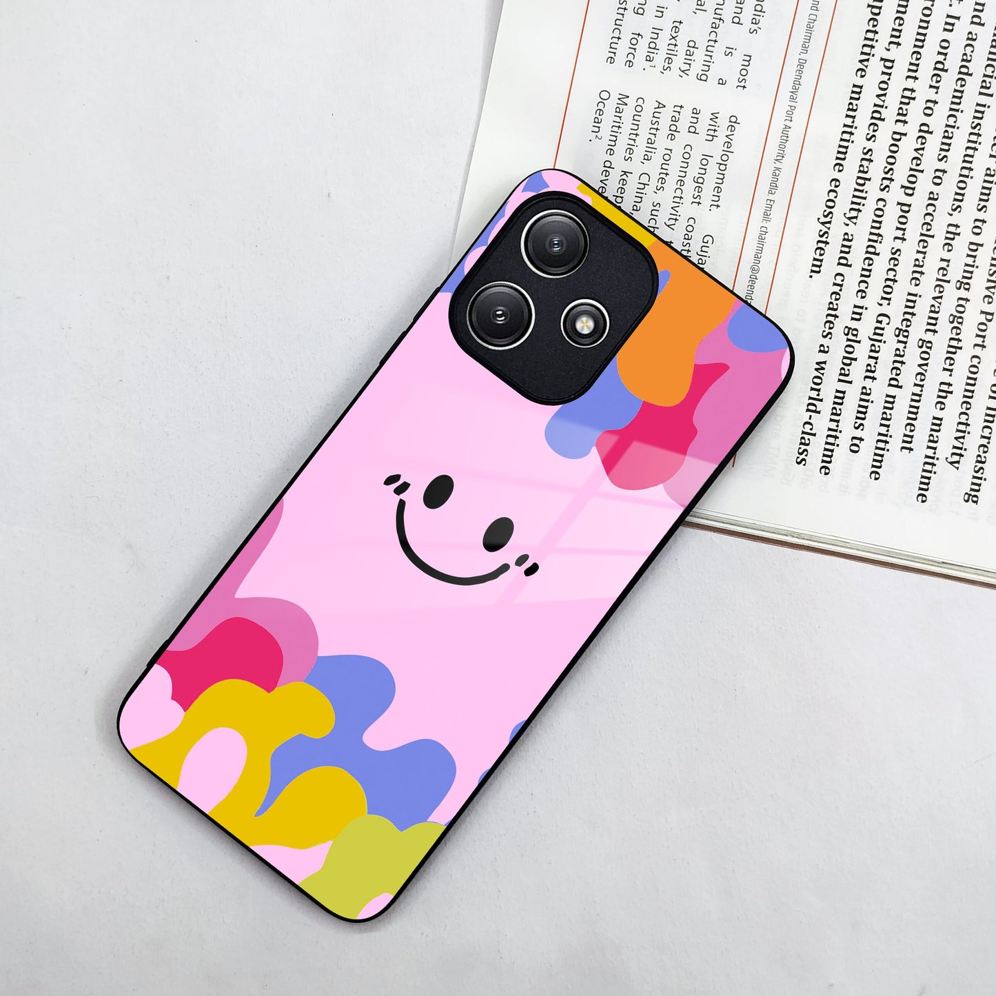 Cute Pink Smiley Multicolor Glass Case For Poco ShopOnCliQ