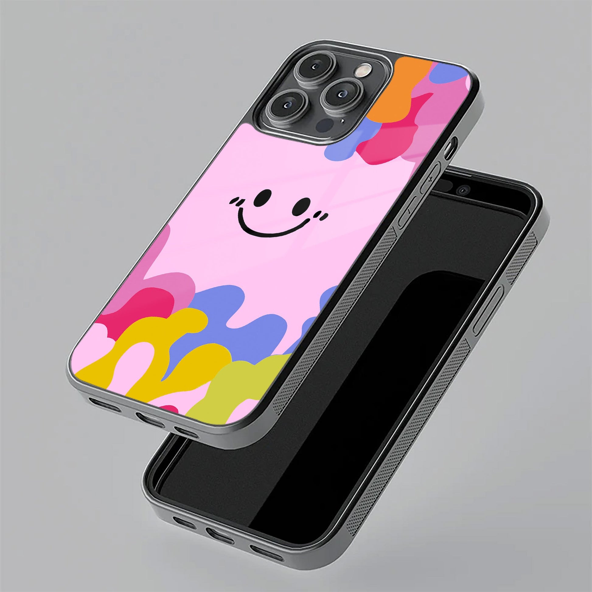 Cute Pink Smiley Multicolor Glass Case For Poco ShopOnCliQ