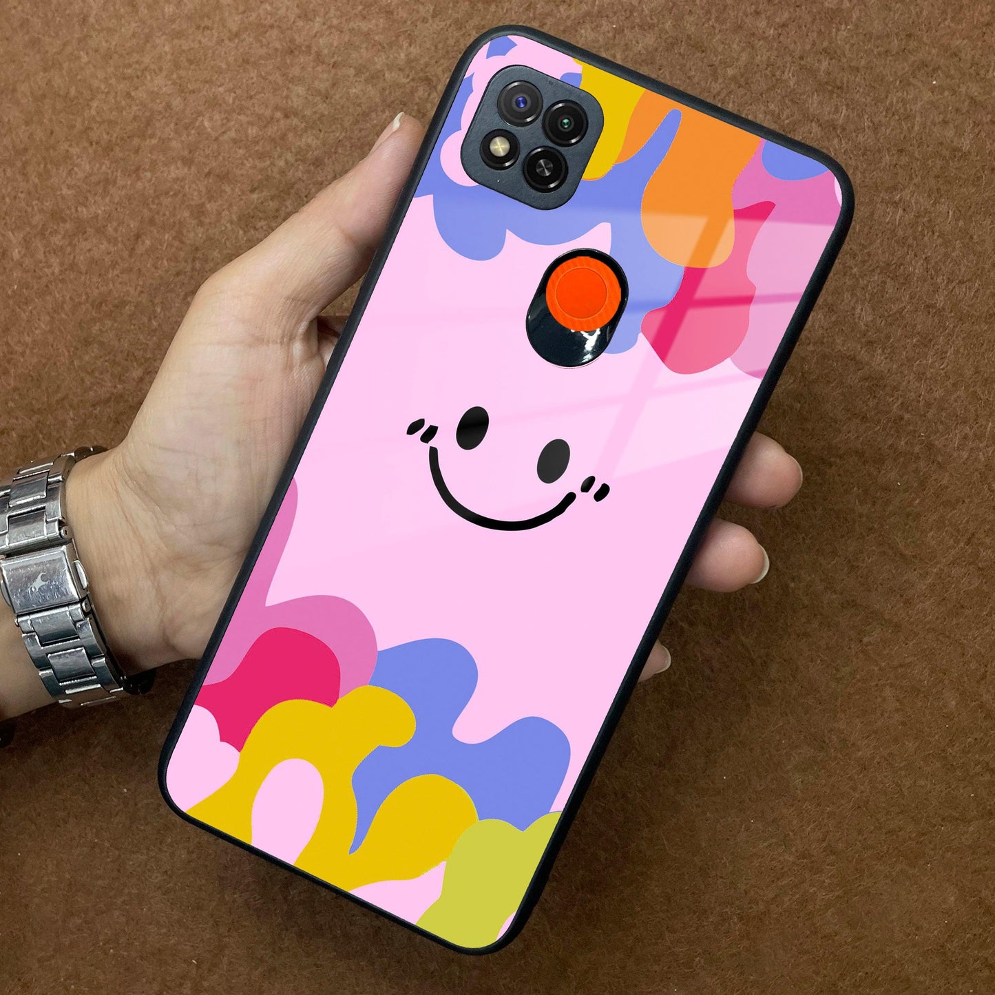 Cute Pink Smiley Multicolor Glass Case For Poco ShopOnCliQ