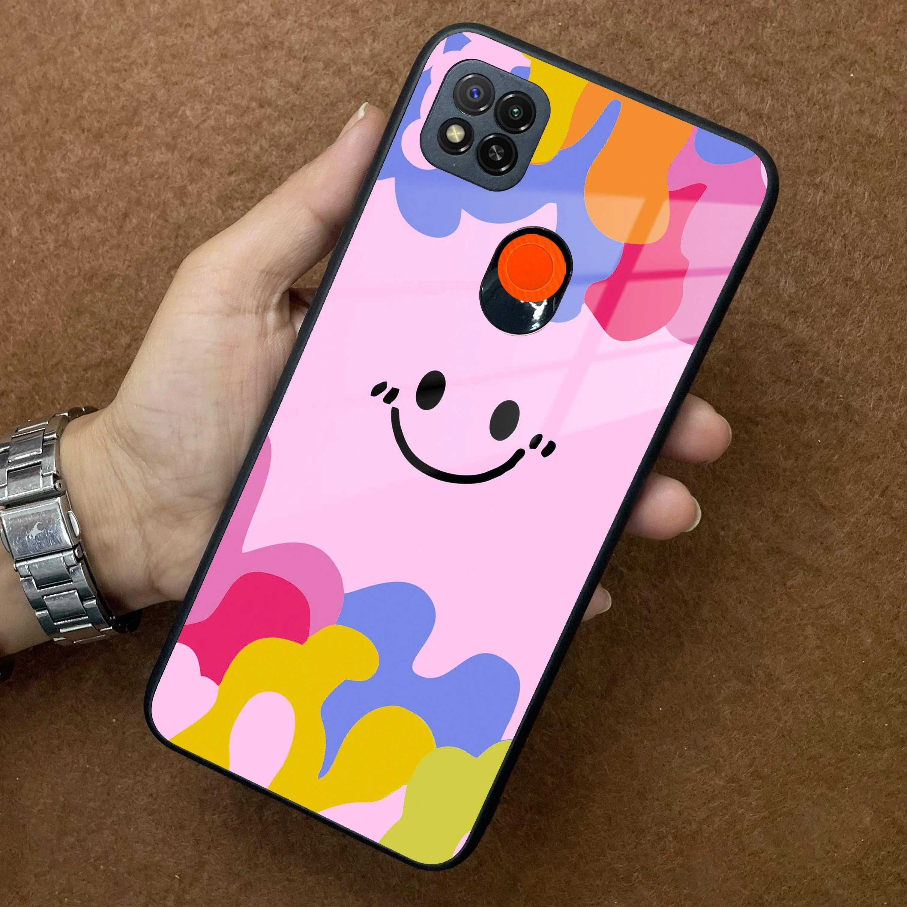Cute Pink Smiley Multicolor Glass Case For Poco - ShopOnCliQ
