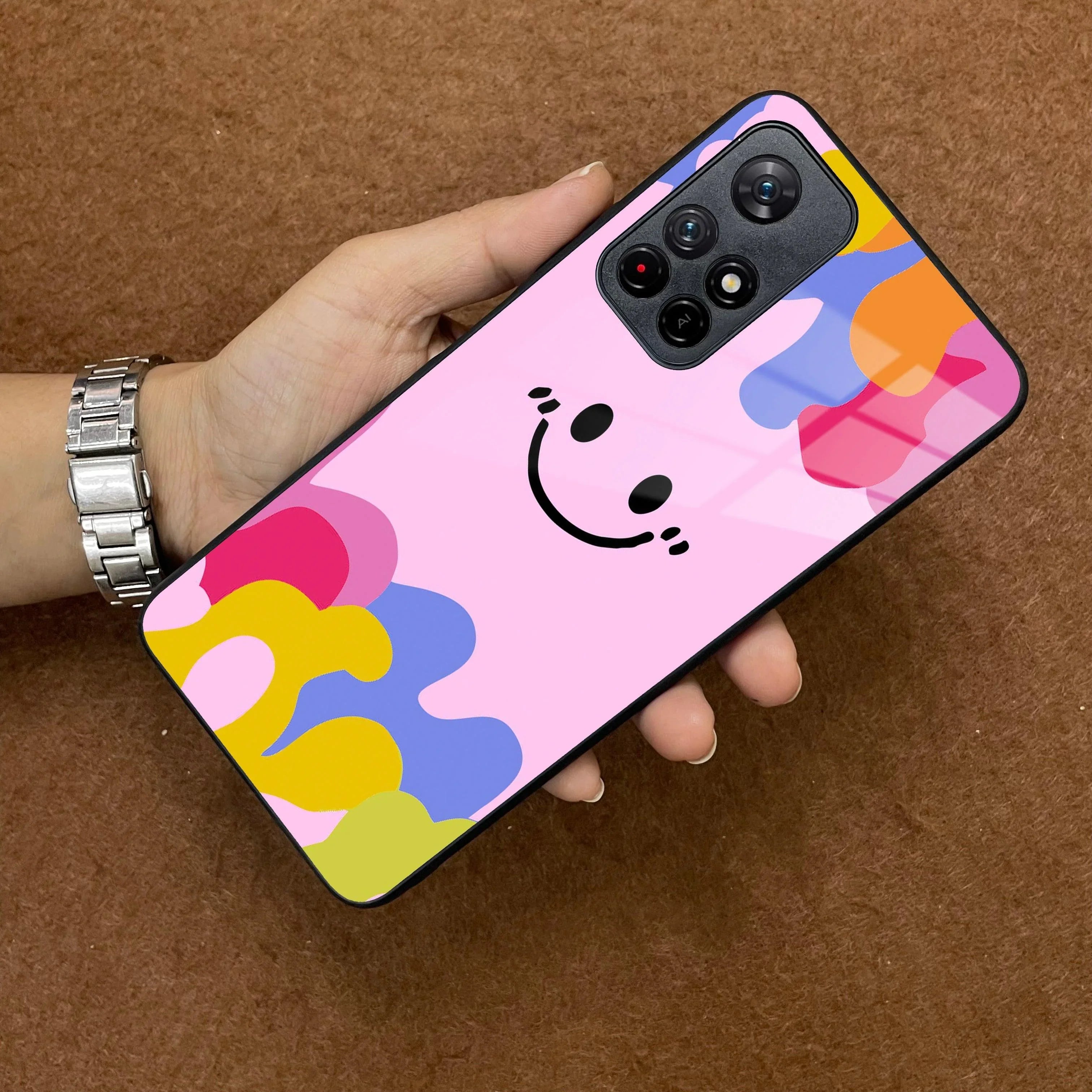 Cute Pink Smiley Multicolor Glass Case For Poco - ShopOnCliQ