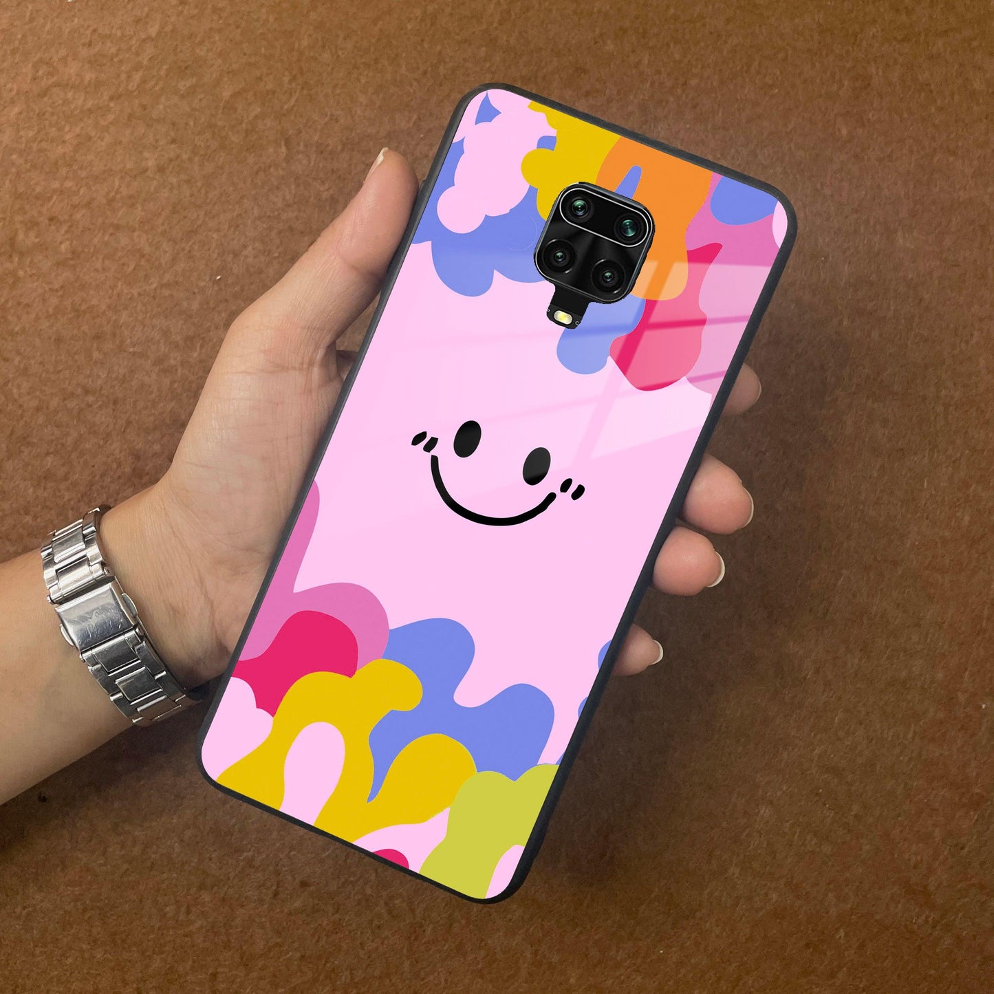 Cute Pink Smiley Multicolor Glass Case For Poco ShopOnCliQ