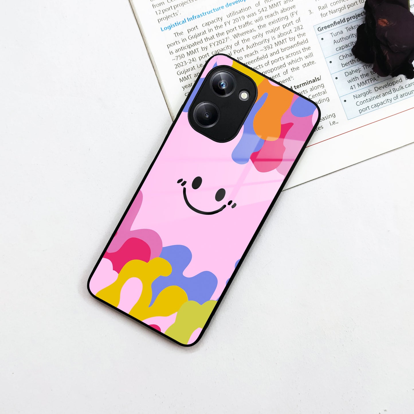 Cute Pink Smiley Multicolor Glass Case For Realme/Narzo ShopOnCliQ