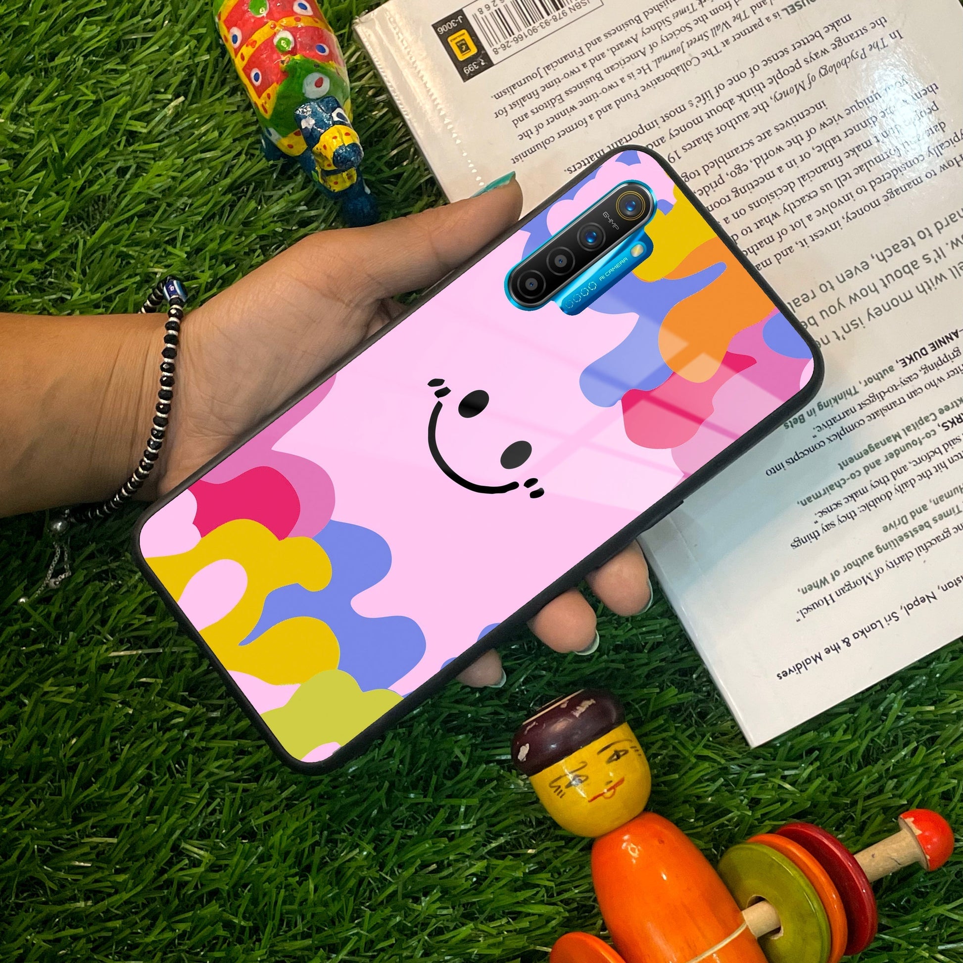 Cute Pink Smiley Multicolor Glass Case For Realme/Narzo ShopOnCliQ