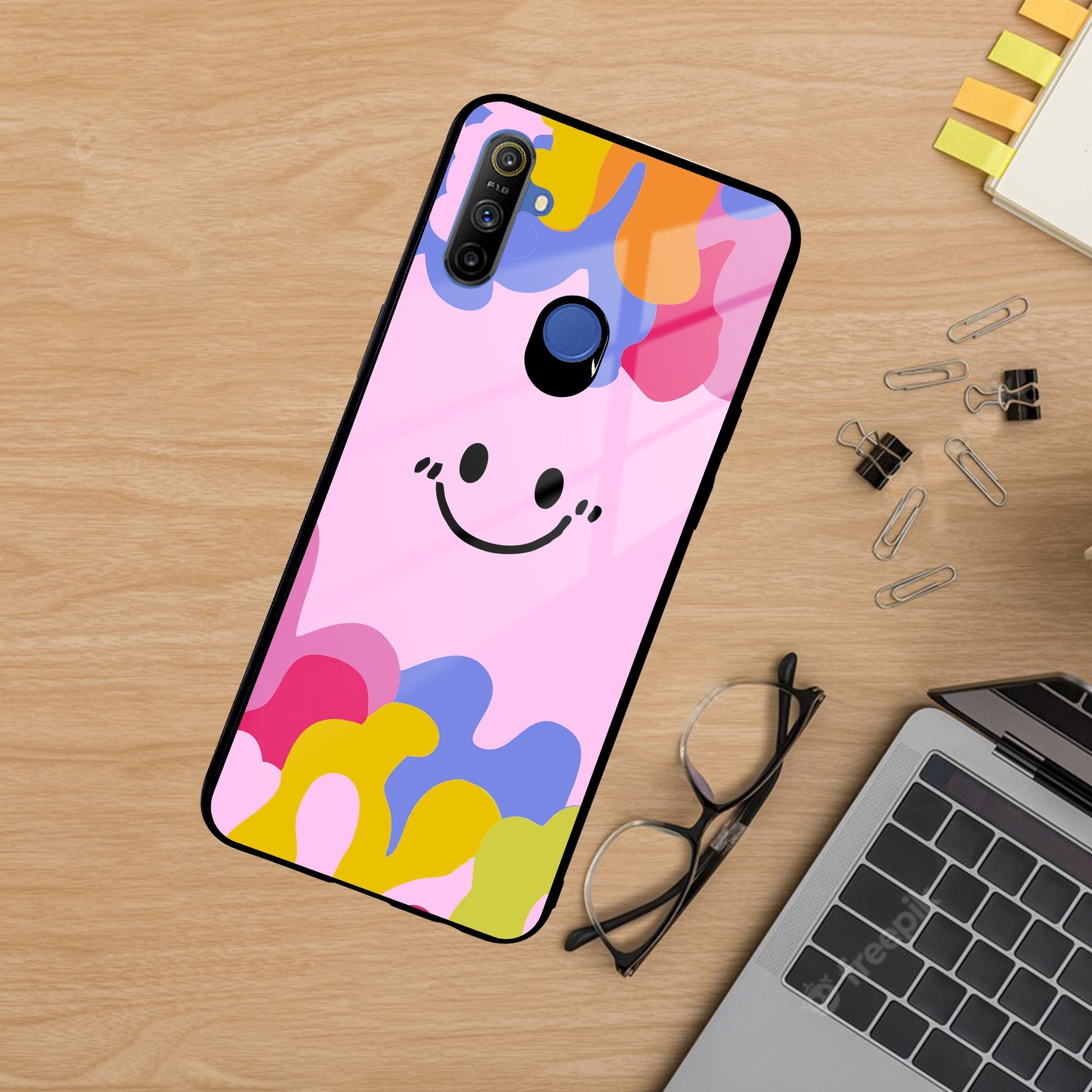 Cute Pink Smiley Multicolor Glass Case For Realme/Narzo ShopOnCliQ