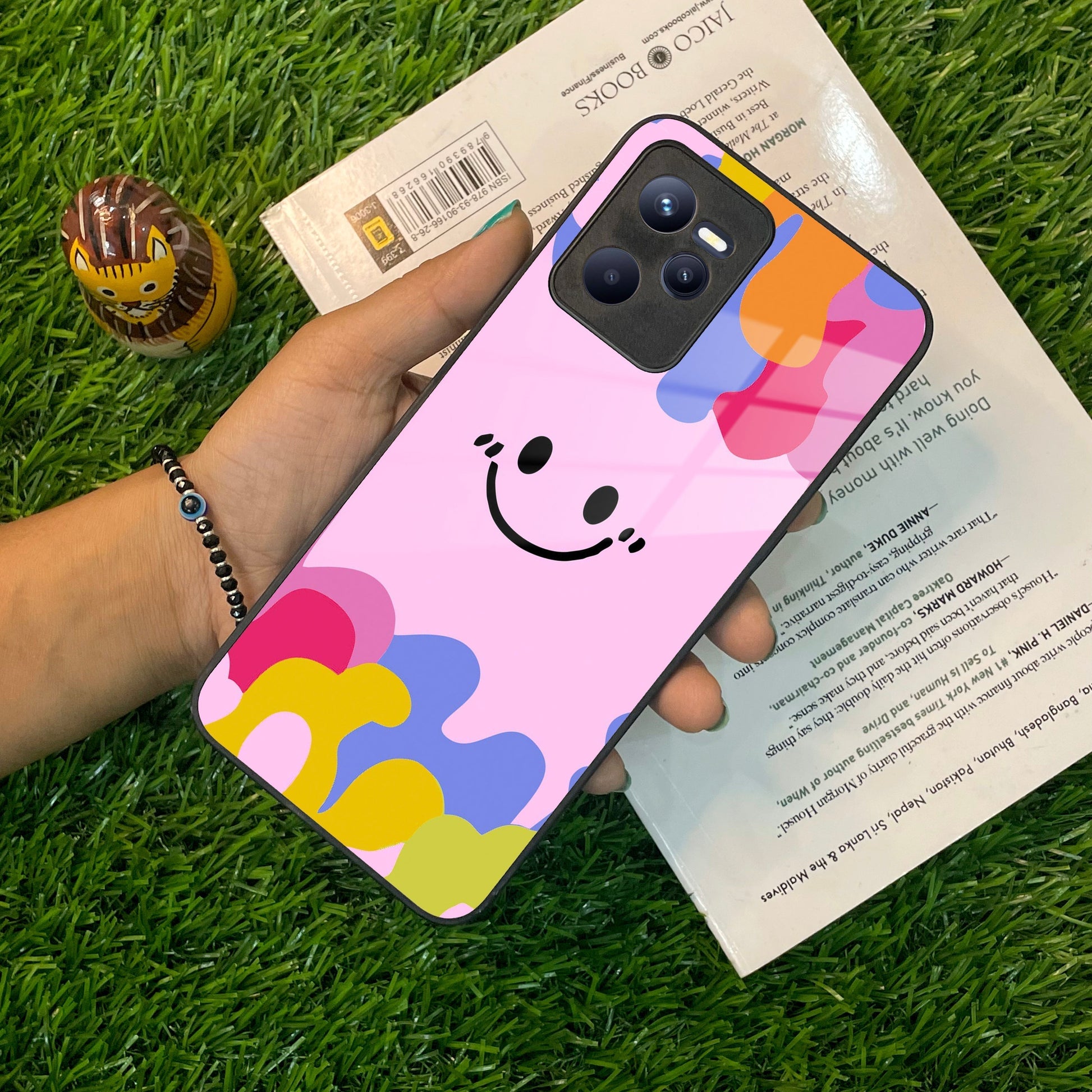 Cute Pink Smiley Multicolor Glass Case For Realme/Narzo ShopOnCliQ