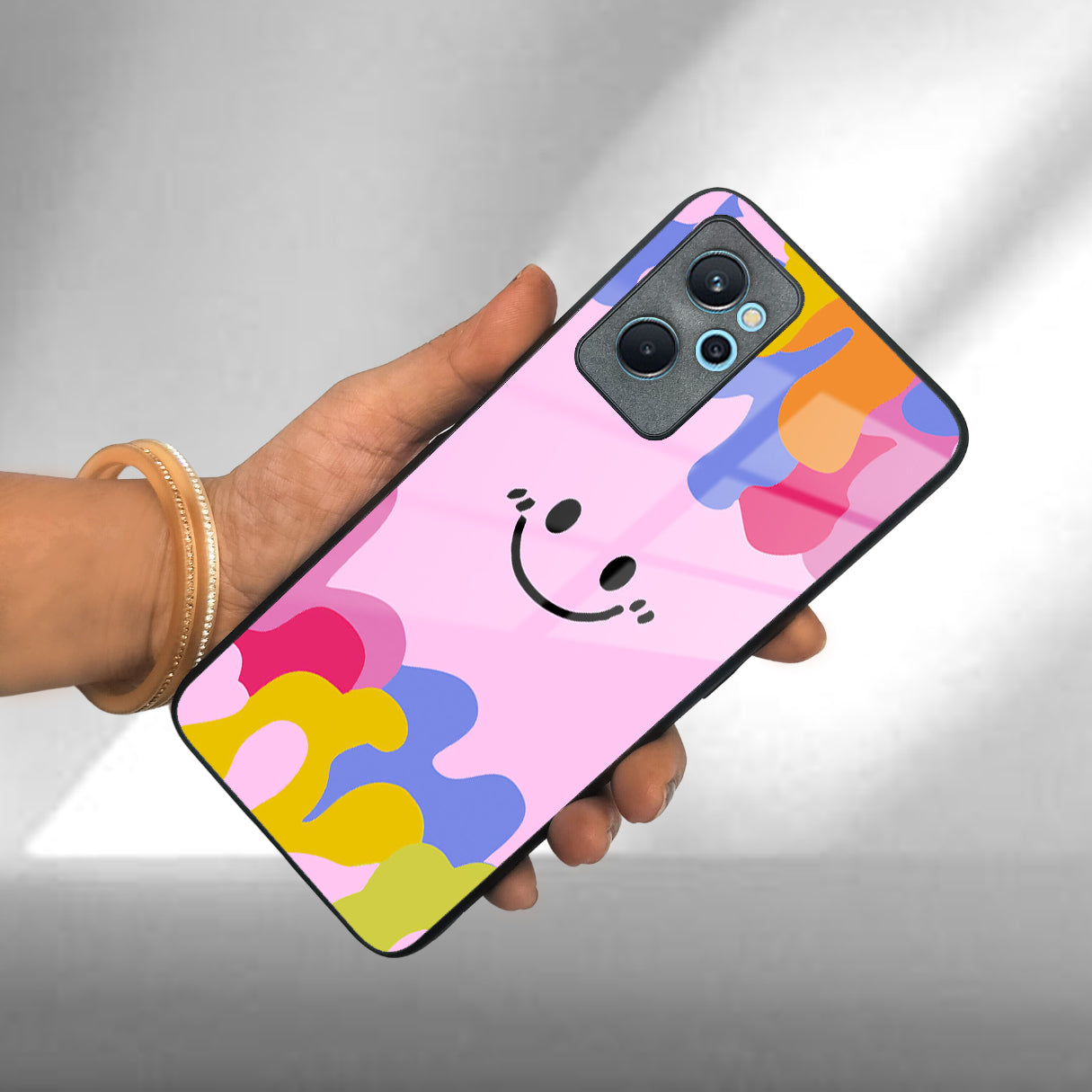 Cute Pink Smiley Multicolor Glass Case For Realme/Narzo ShopOnCliQ