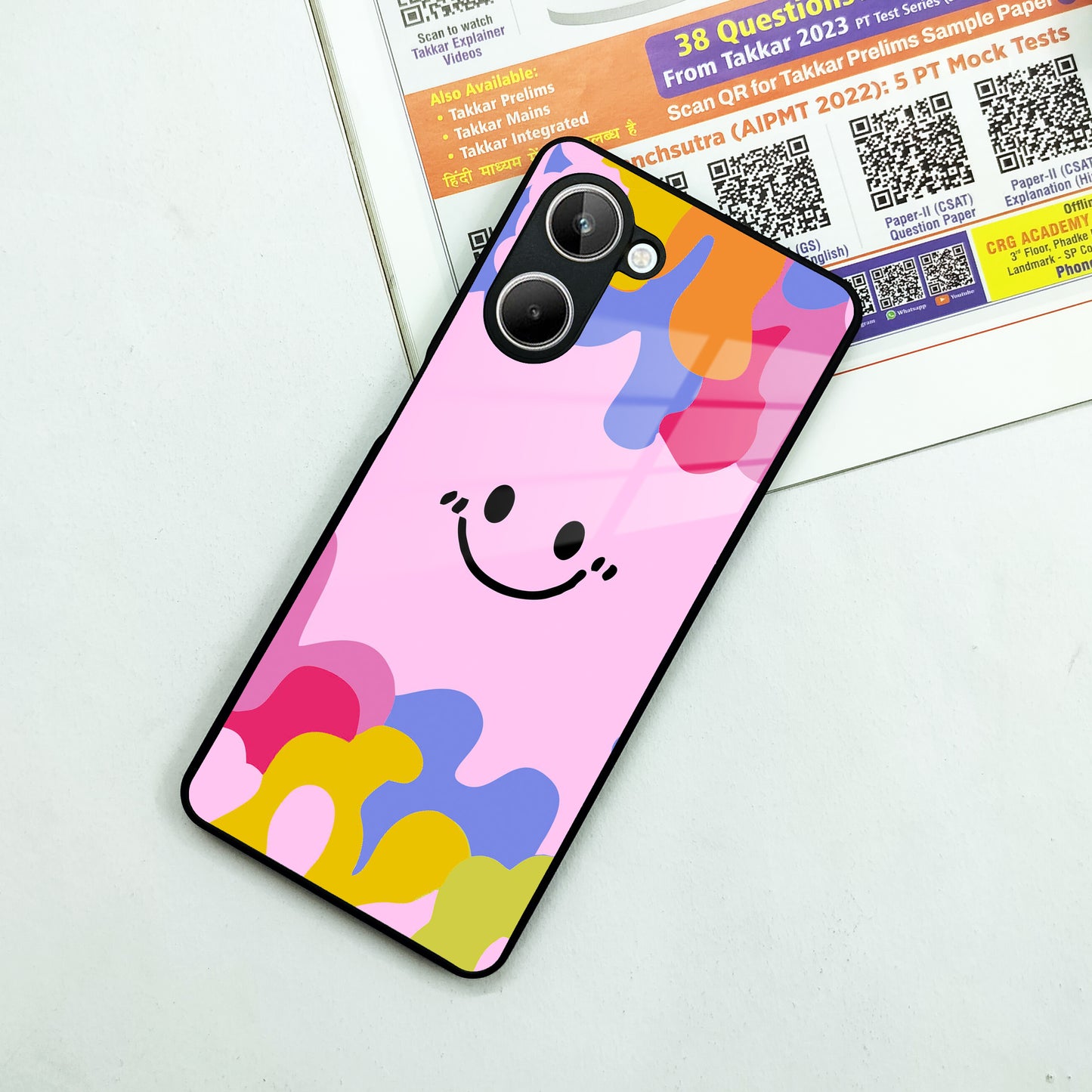 Cute Pink Smiley Multicolor Glass Case For Realme/Narzo ShopOnCliQ