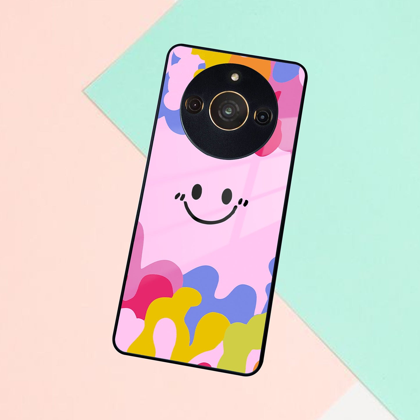 Cute Pink Smiley Multicolor Glass Case For Realme/Narzo ShopOnCliQ