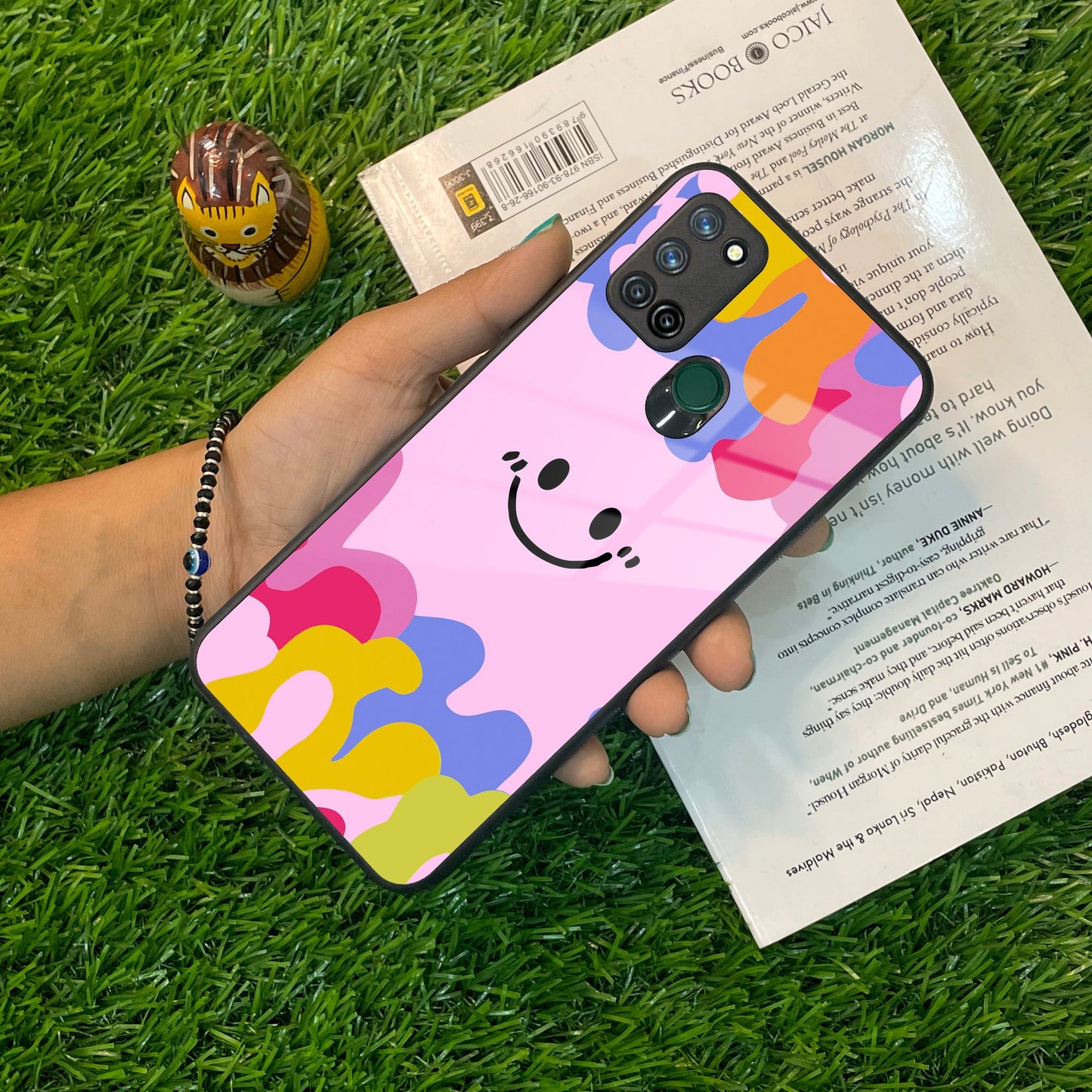 Cute Pink Smiley Multicolor Glass Case For Realme/Narzo ShopOnCliQ